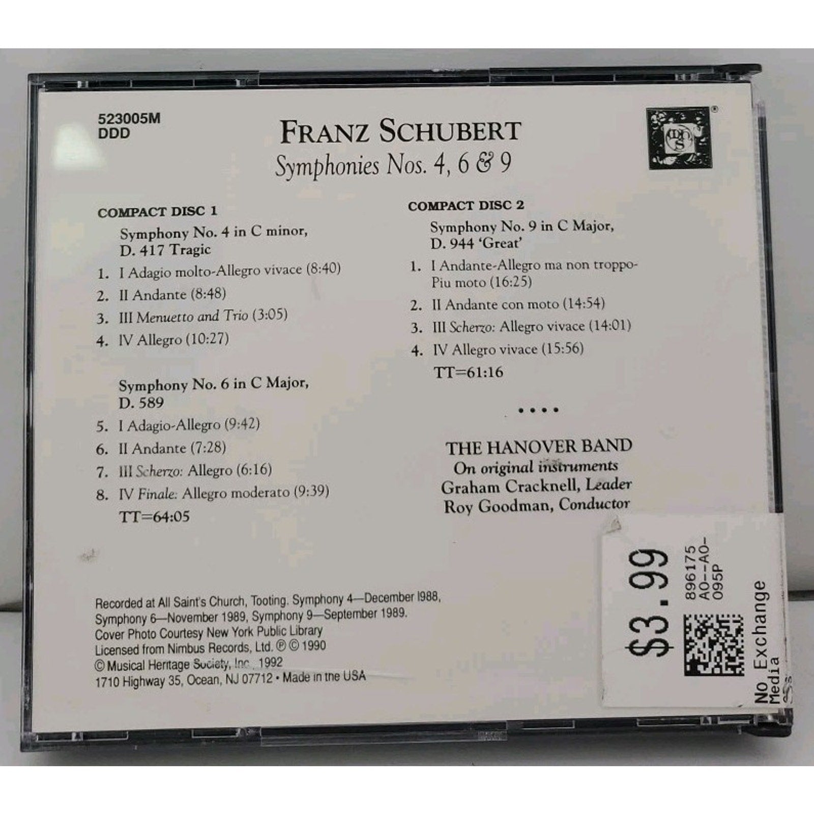 Franz Schubert: Symphonies Nos. 4, 6 & 9 Vol. II (Only Disc 1) (CD)