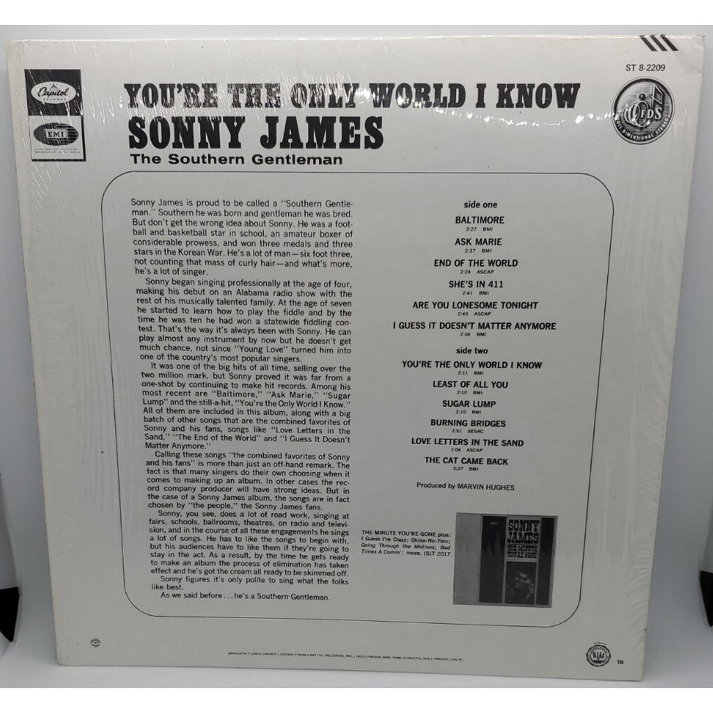 SONNY JAMES You're The Only World I Know 12" Vinyl Record Album LP Original