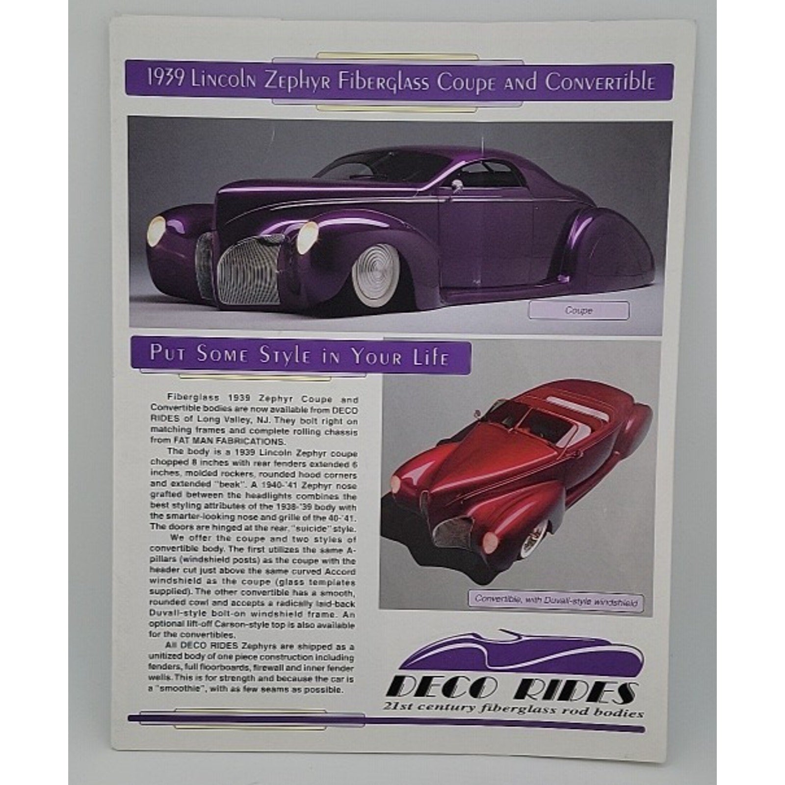 1939 Lincoln Zephyr Fiberglass Coupe And Convertible Deco Rides Brochure