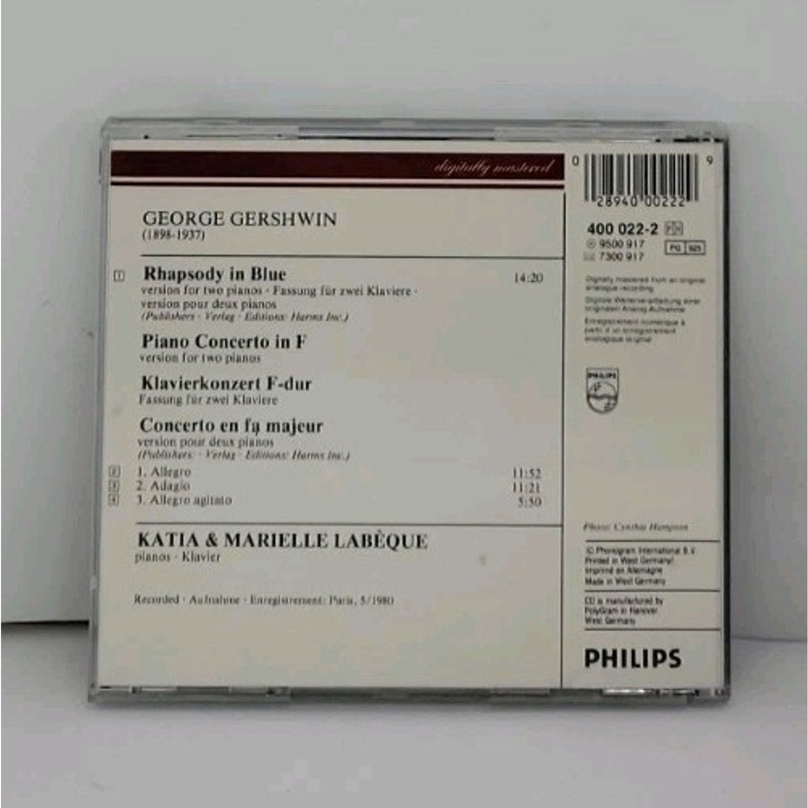 Gershwin: Rhapsody in Blue, Co by Labeque, Katia; Labeque, Marielle (CD, 2008)