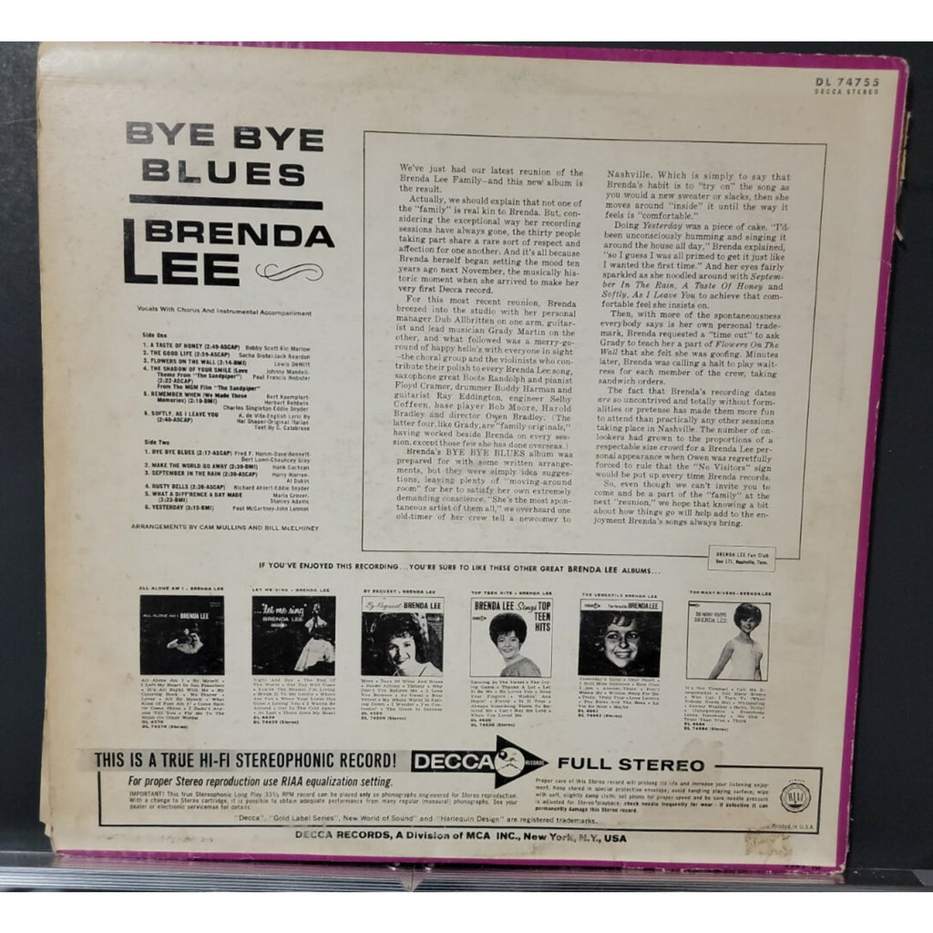 Brenda Lee ‎– Bye Bye Blues (Vinyl)