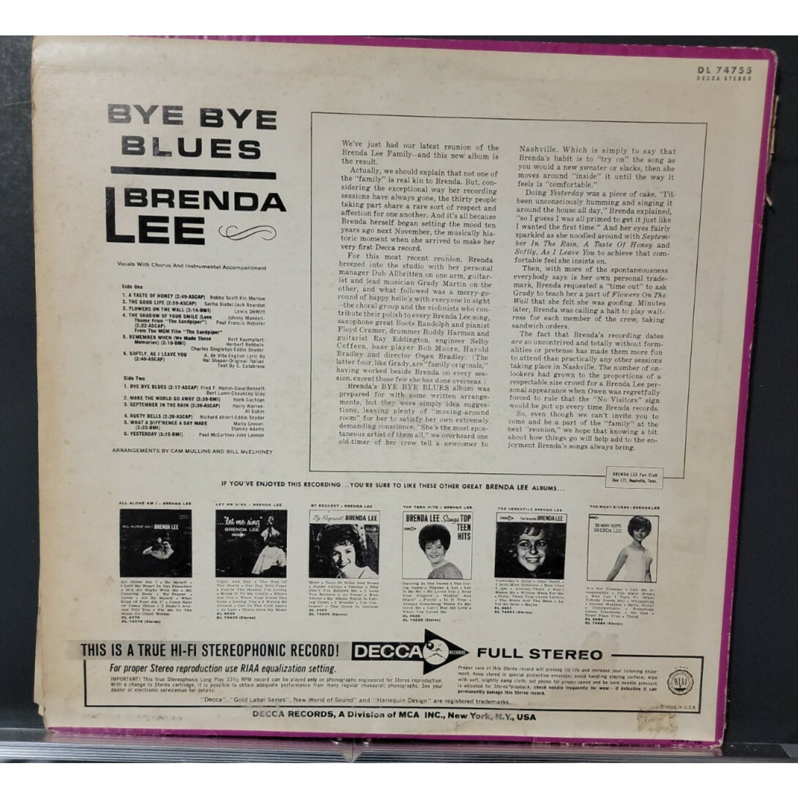 Brenda Lee ‎– Bye Bye Blues (Vinyl)