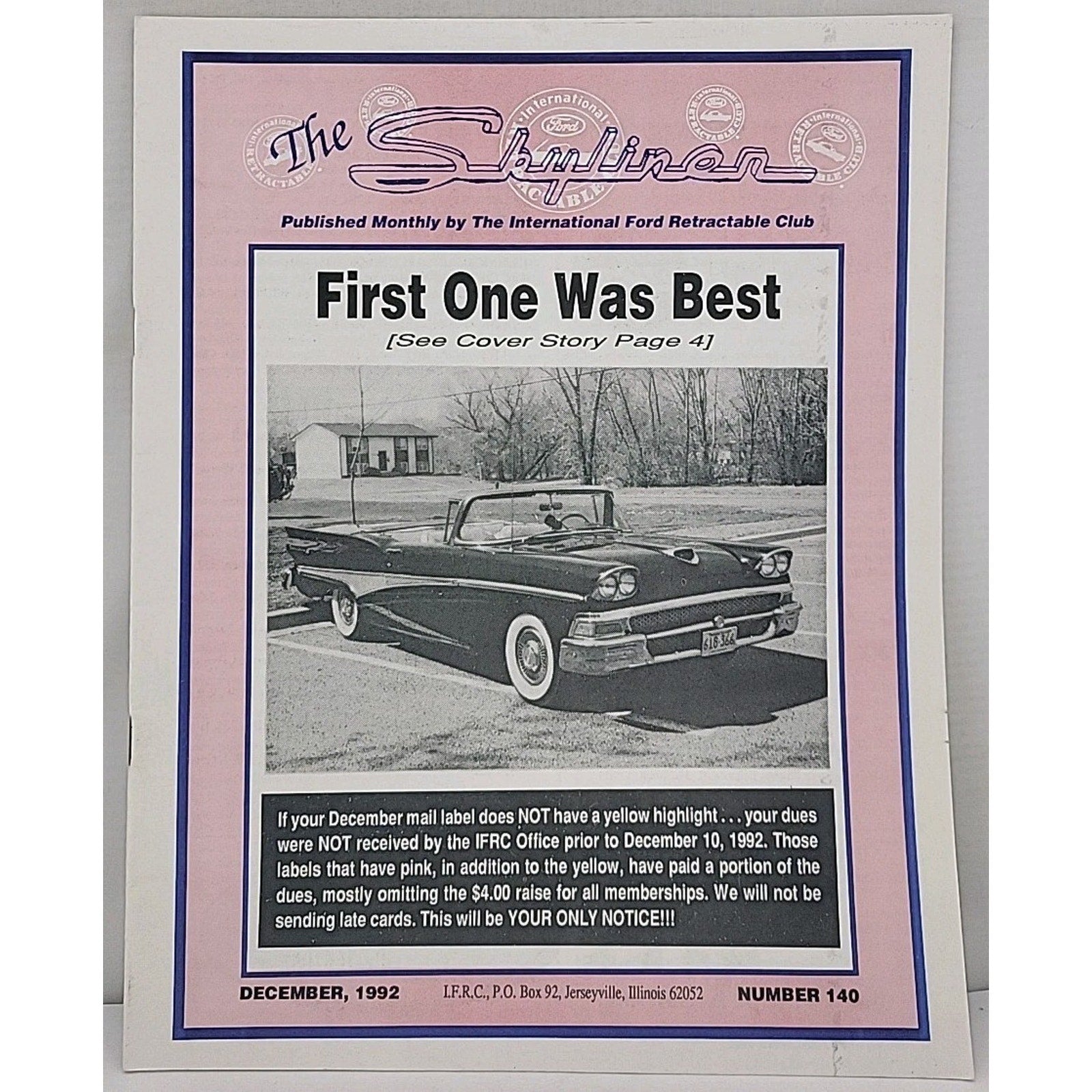 The Skyliner - International Retractable Club - December 1992 Number 140
