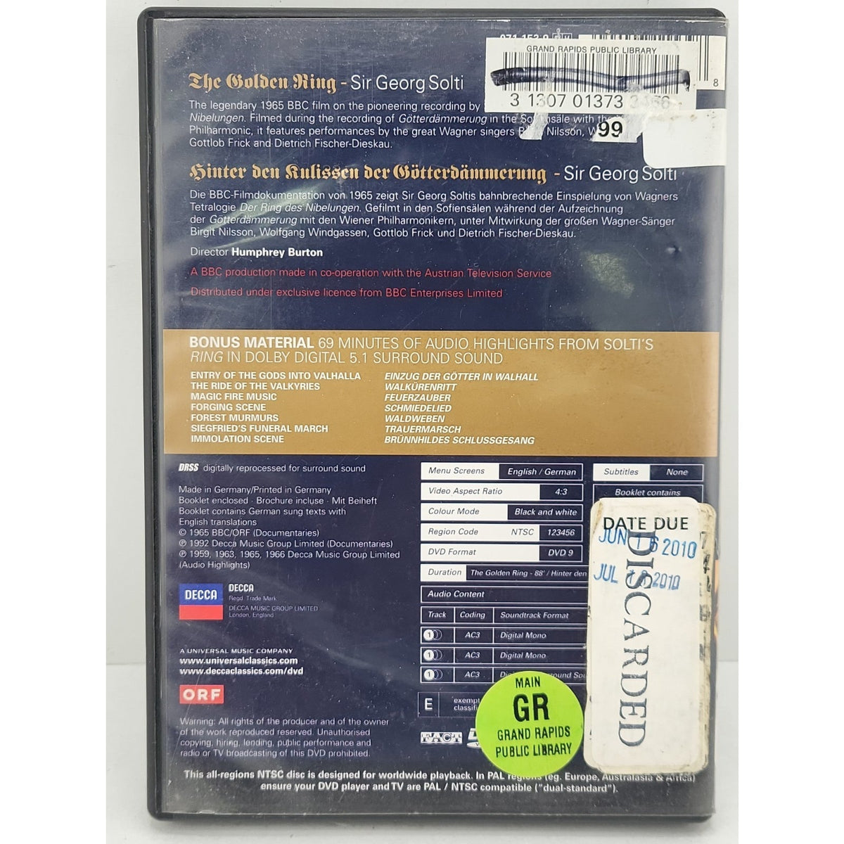 Richard Wagner, Georg Solti ‎– The Golden Ring (DVD)
