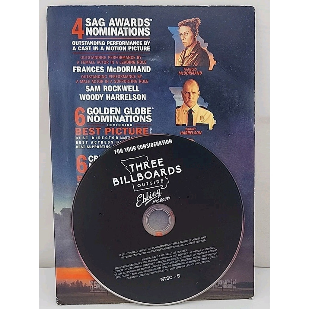 Three Billboards Outside Ebbing, Missouri FYC DVD Frances McDormand Sam Rockwell