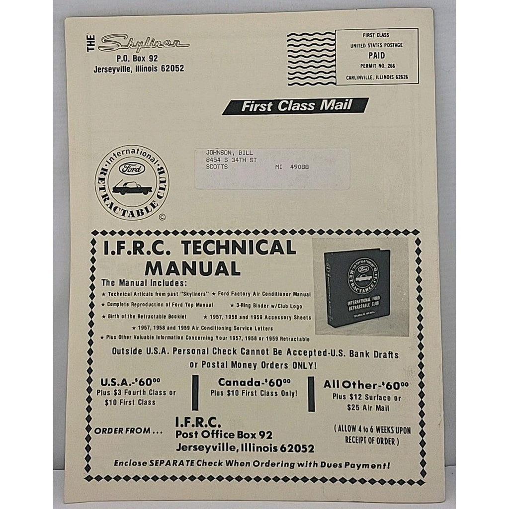 The Skyliner - International Retractable Club - October 1987 Number 89
