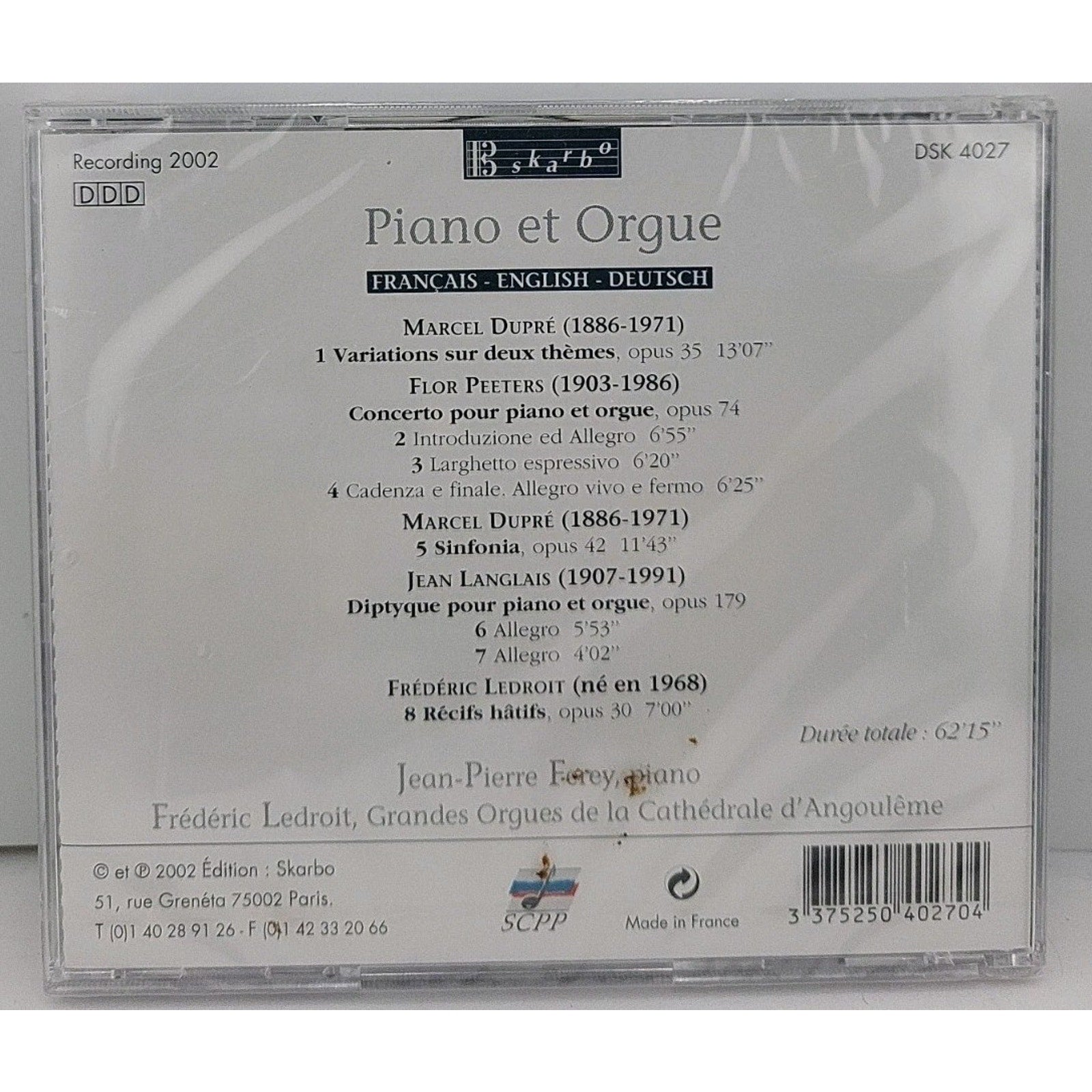 Music for Piano & Organ by Dupre / Peeters / Langlais / Ledroit / Ferey (CD) NEW
