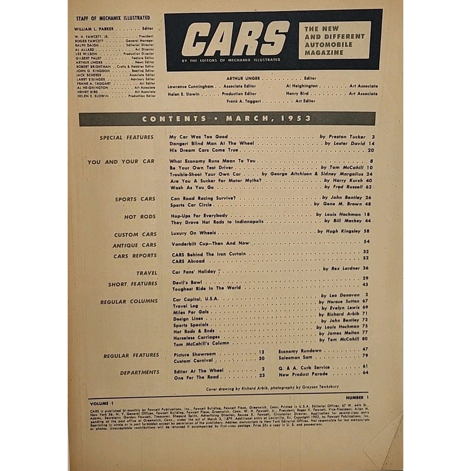 Cars Magazine - Mechanix Illustrated - March 1953 - Volume 1 Number 1