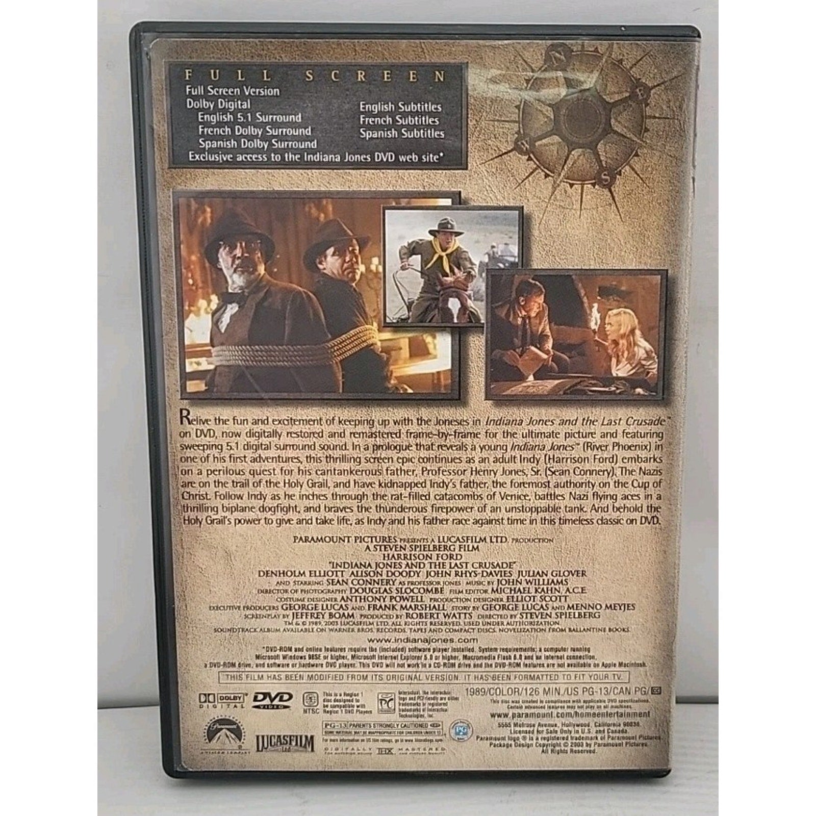 Indiana Jones and the Last Crusade (DVD, 1989,Fullscreen)
