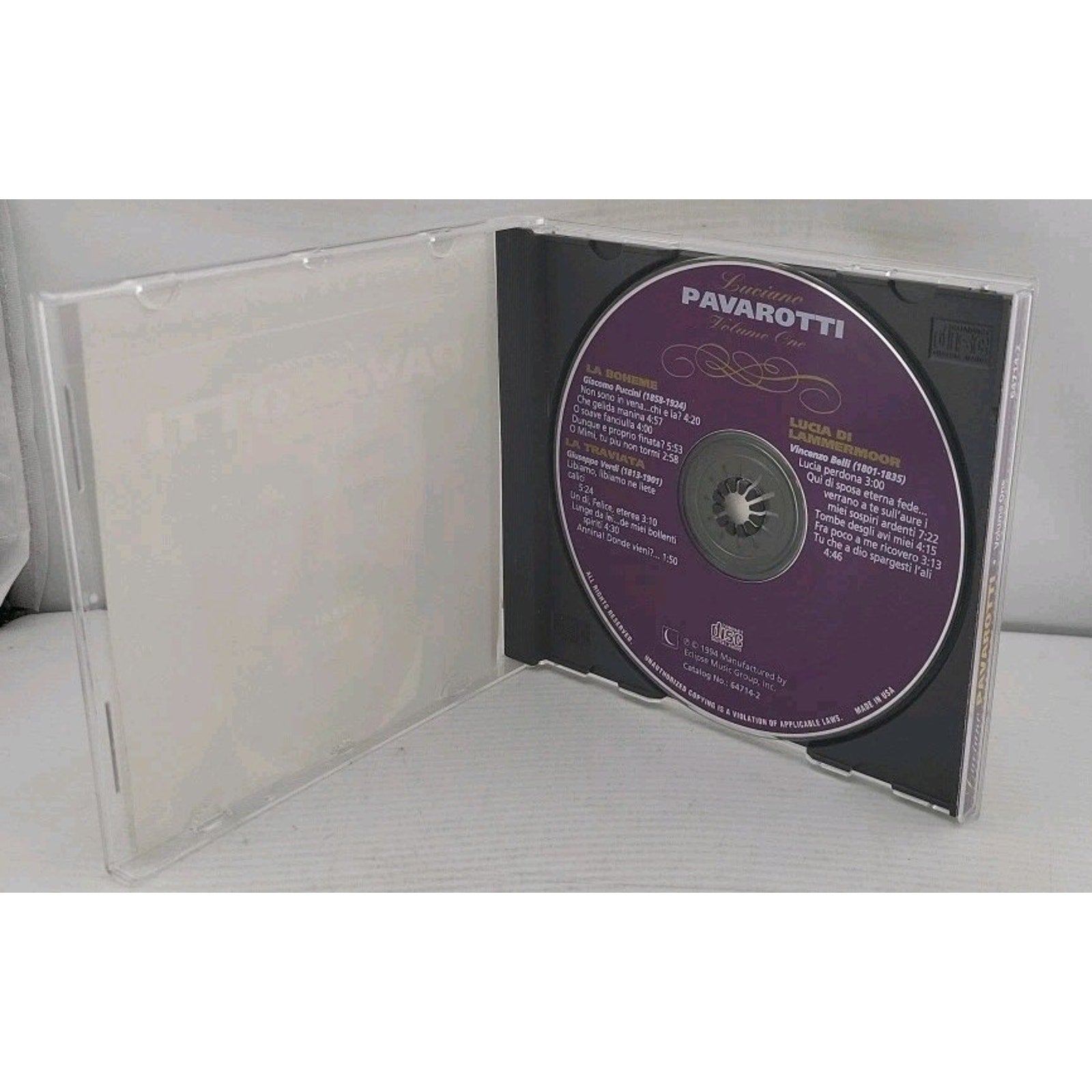Legendary Tenors: Luciano Pavarotti Greatest Hits CD (1994 Eclipse) Vol 1