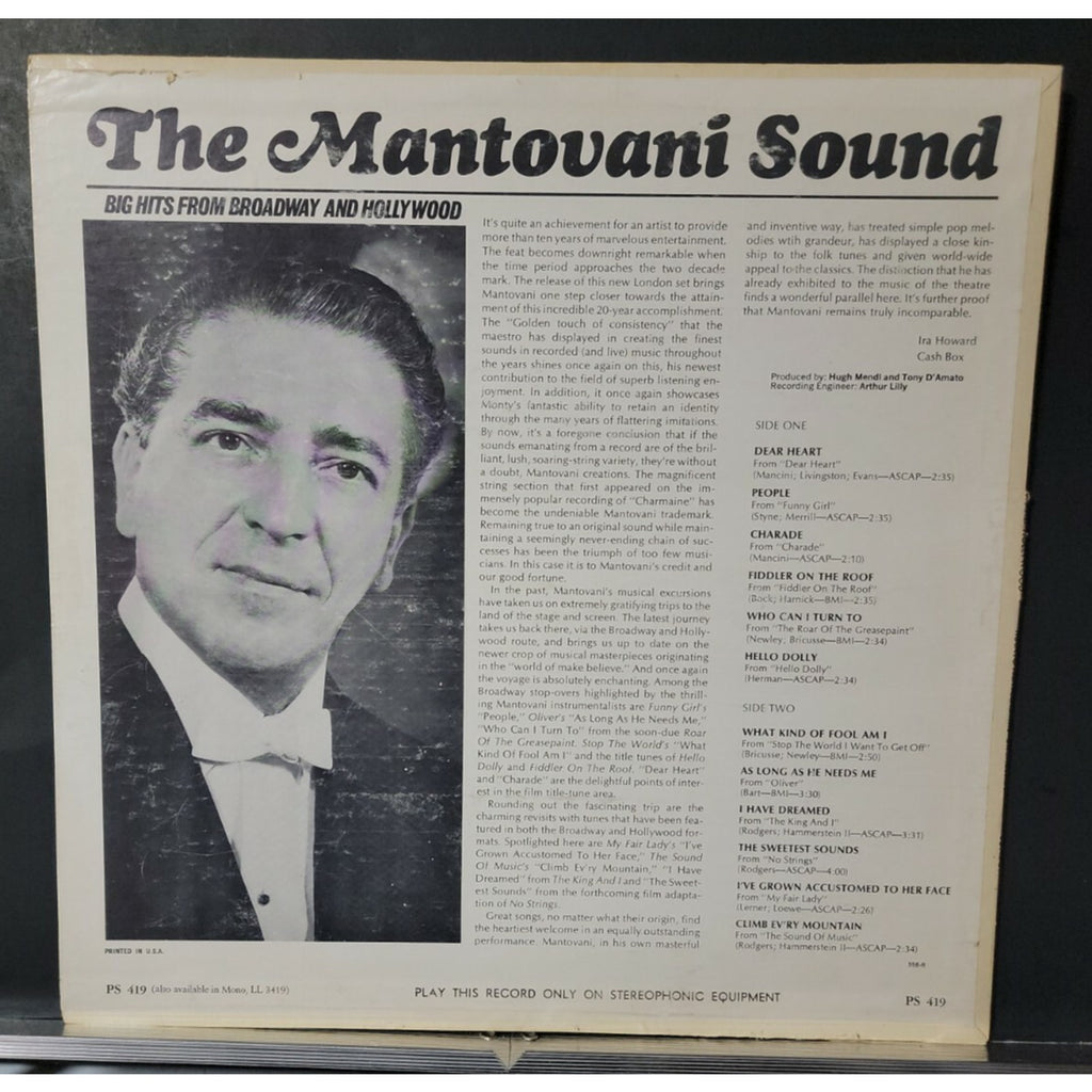 Mantovani And His Orchestra ‎– The Mantovani Sound-Big Hits From Broadway And Ho