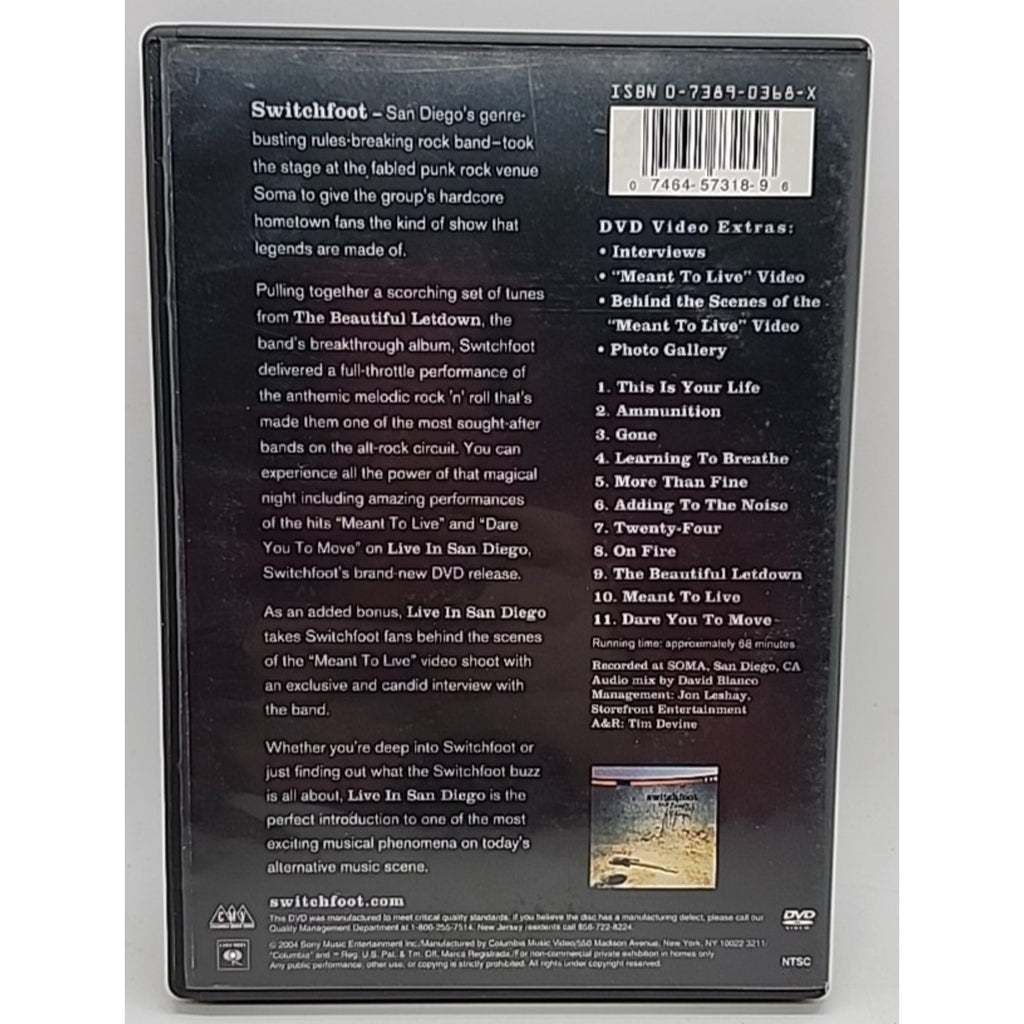 Switchfoot - Live in San Diego (DVD, 2004, Amaray case)