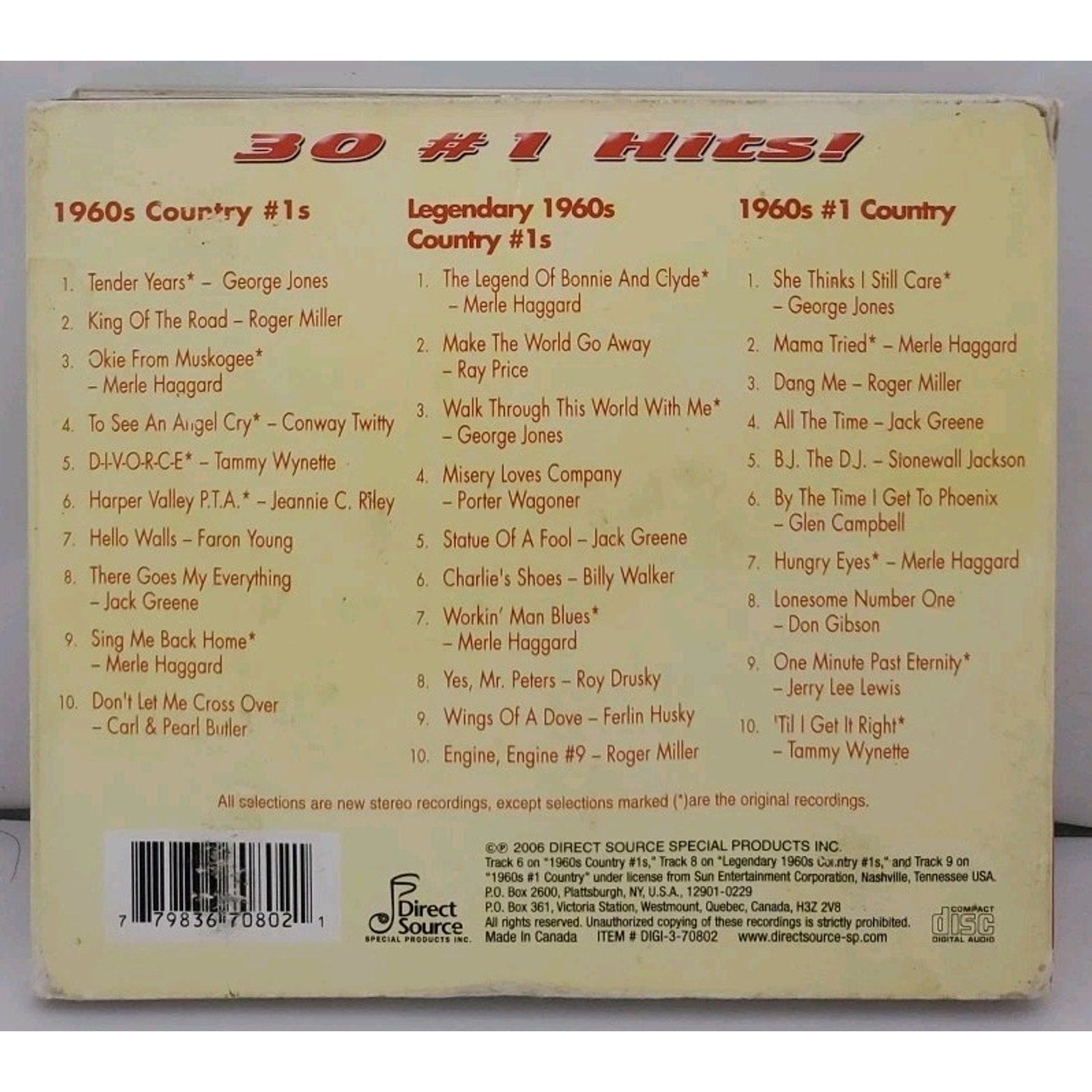 CD - 30 #1 Country Hits of the 1960s (3 CD) George Jones / Merle Haggard