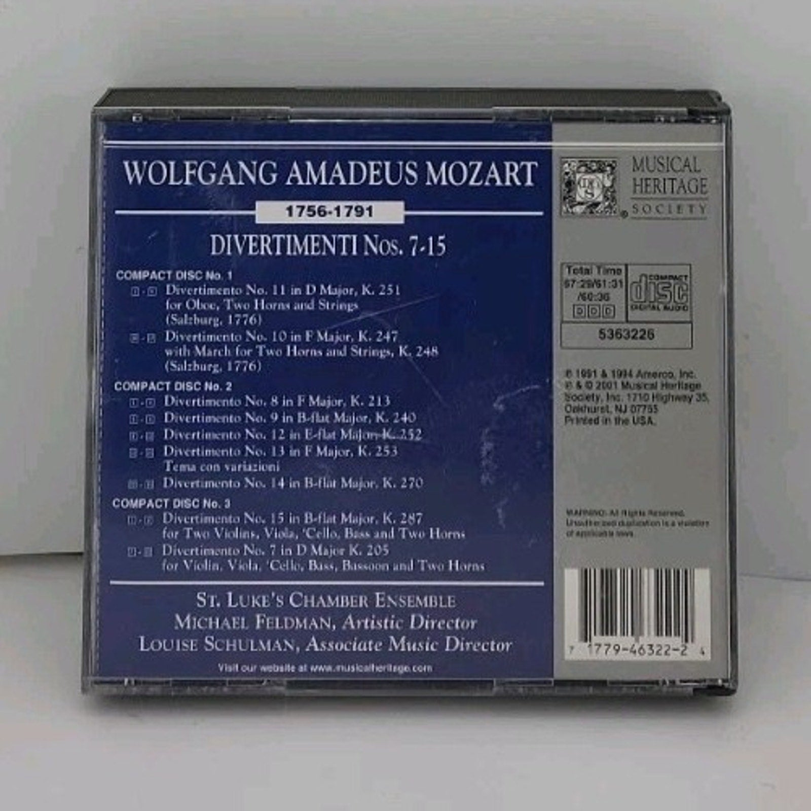 Wolfgang Amadeus Mozart [Composer], Mozart: Divertimenti Nos. 7-15, audioCD