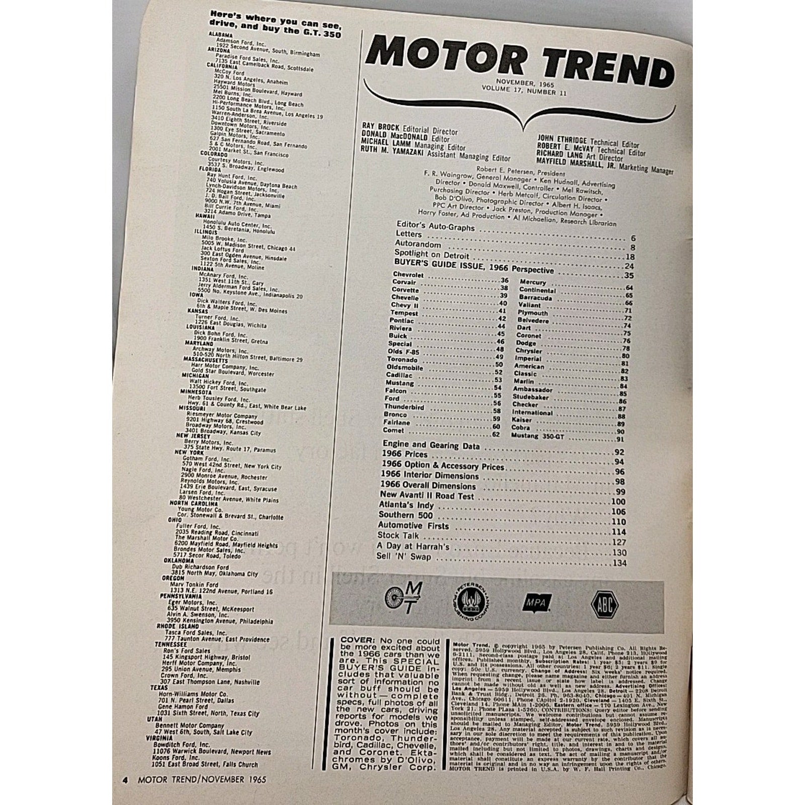 Motor Trend Magazine November 1965 Vol. 17 No. 11