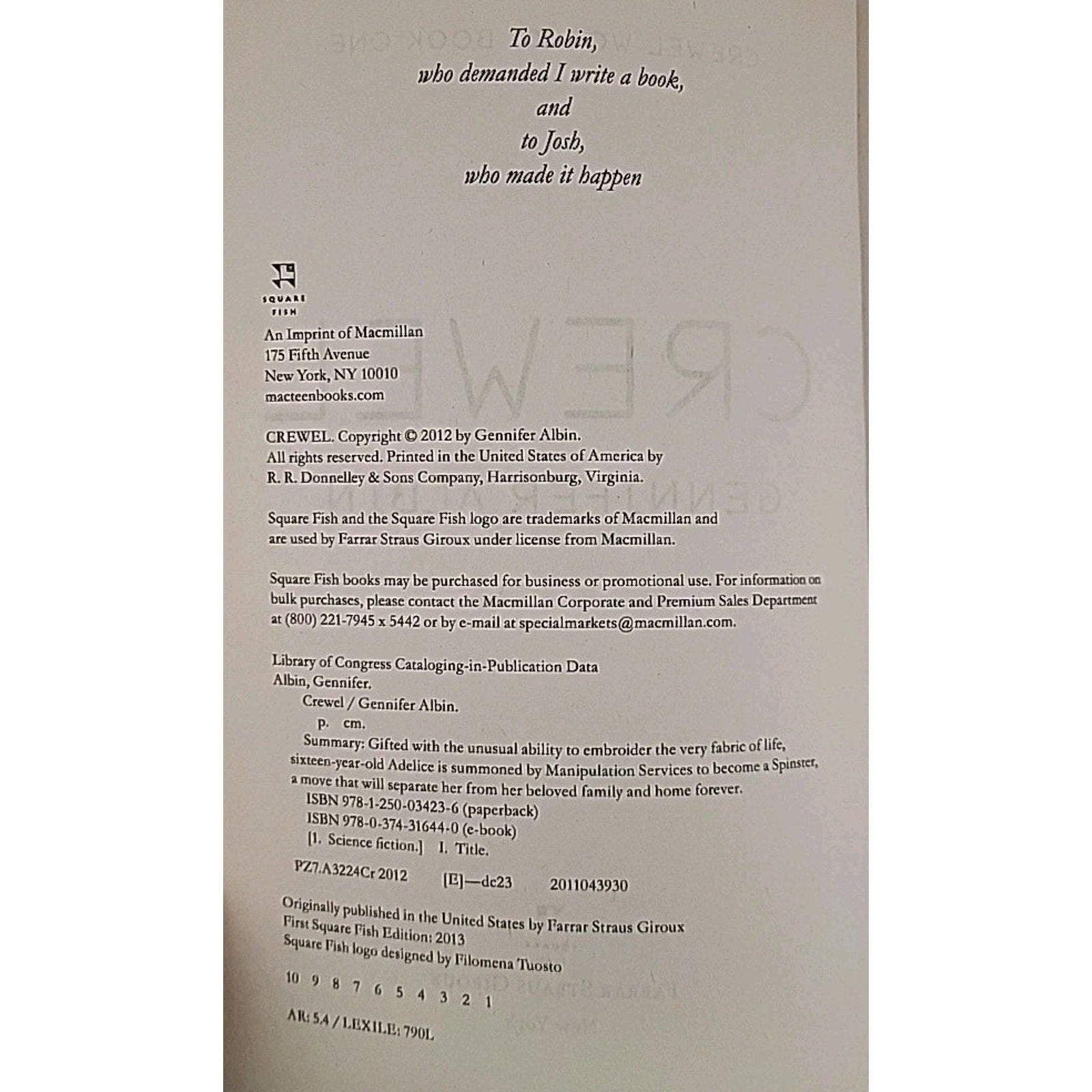 Crewel : A Novel by Gennifer Albin (2013, Trade Paperback)