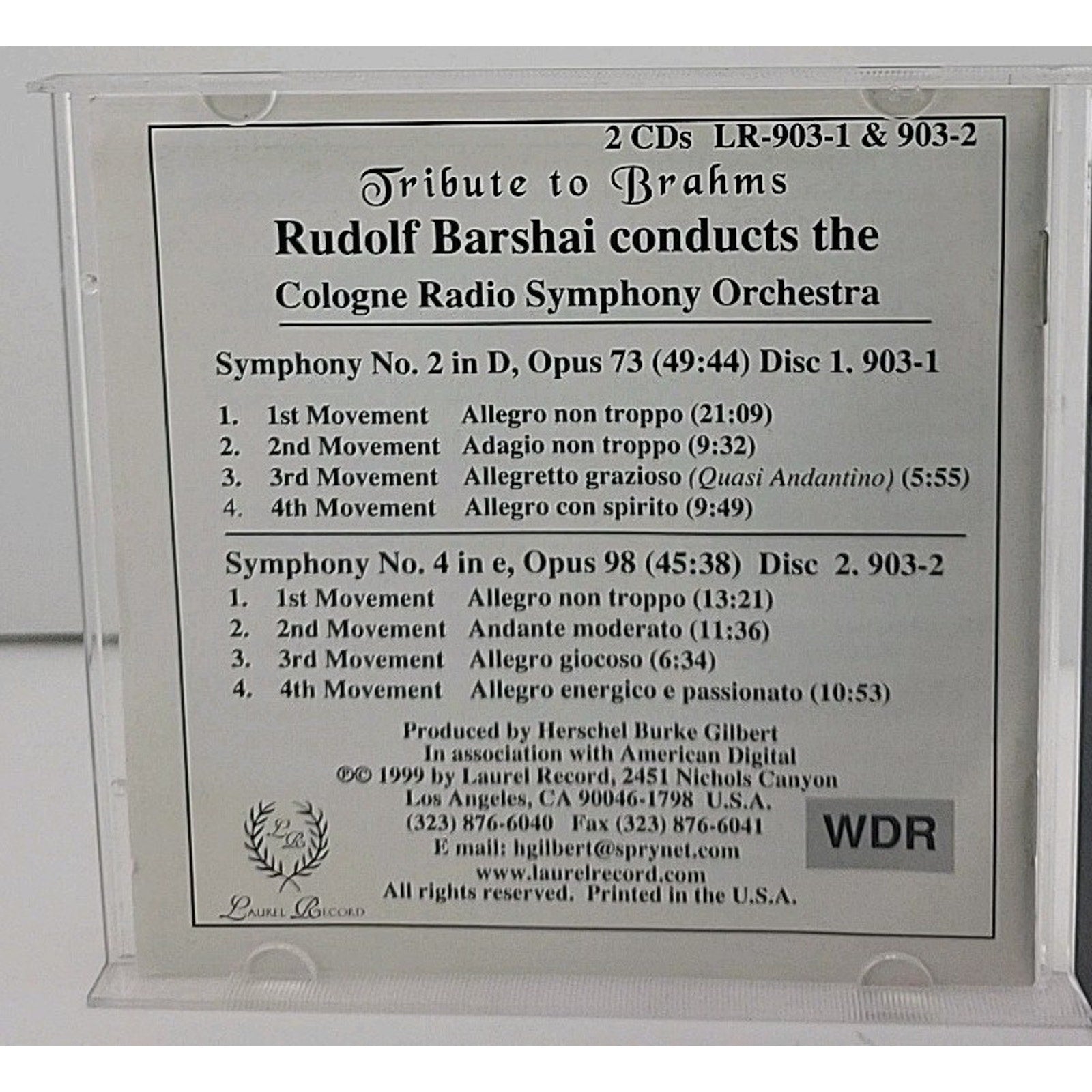 Rudolf Barshai Conducts Brahms Symphonies No. 2 & No. 4 CD