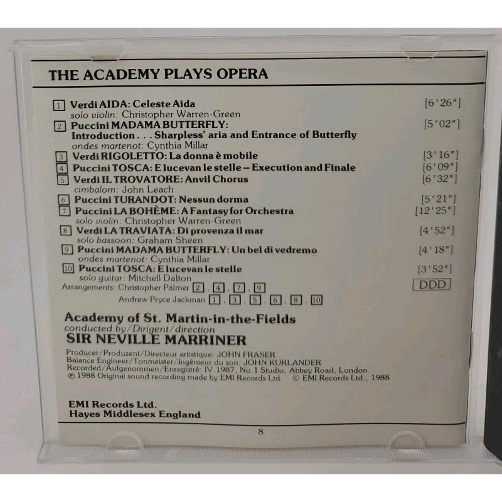 Academy Plays Opera - Audio CD By Neville Marriner