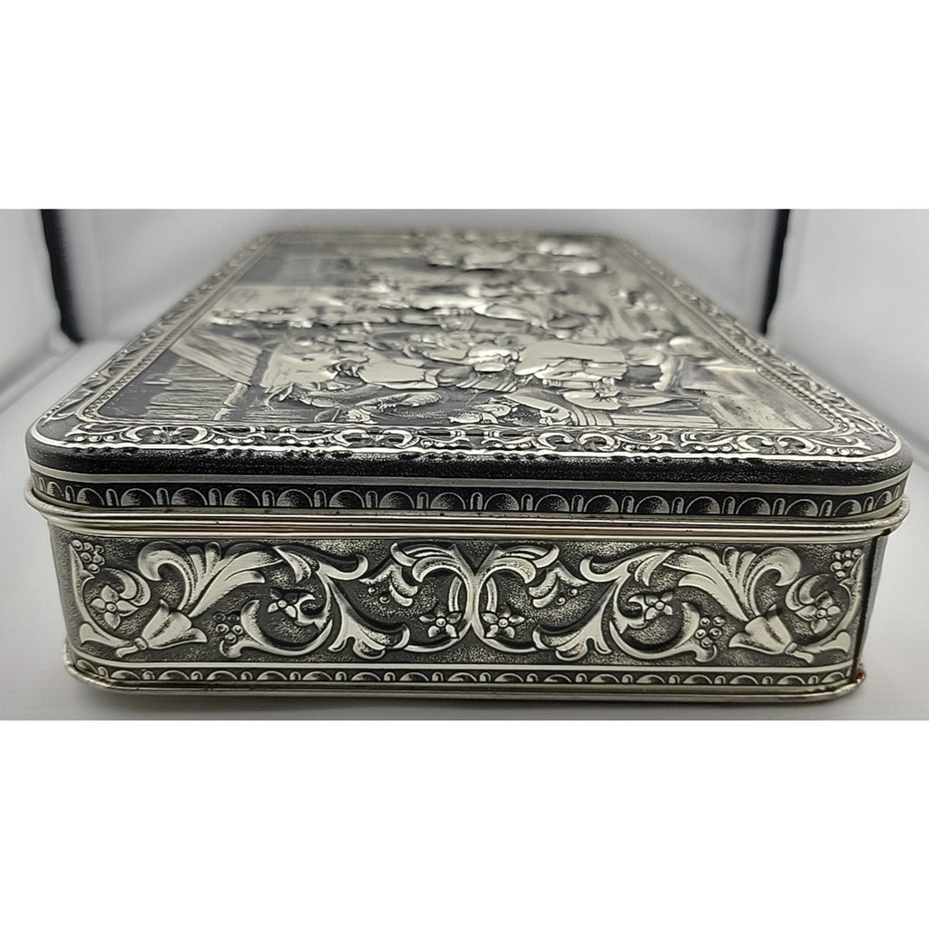 Vintage 1970's Teniers 3D Tin Silver Finish Made In Belgium Biscuit/Cookie Box