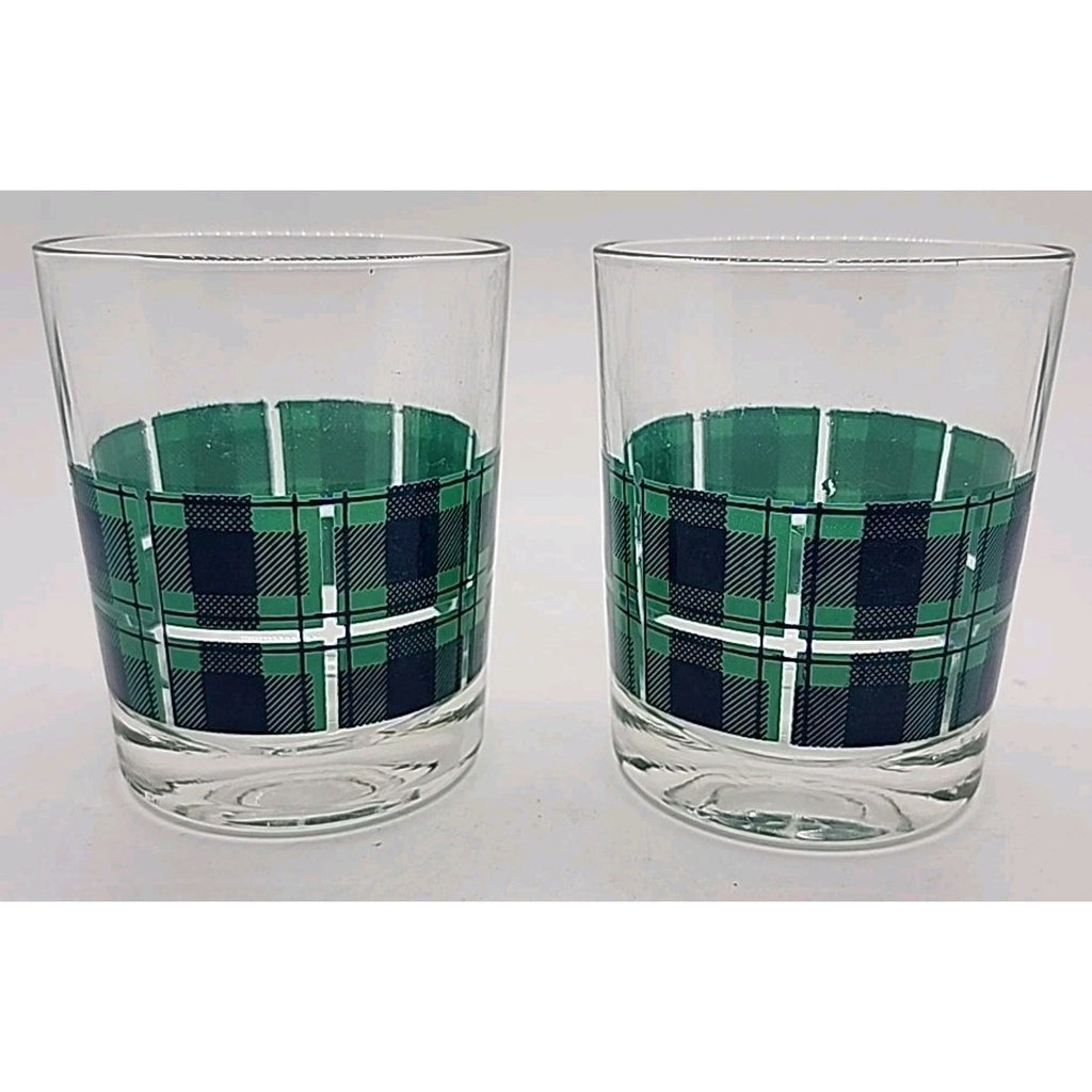 Red, Green, And Yellow Scotch On The Rocks Plaid Old Fashioned/Cocktail Glasses