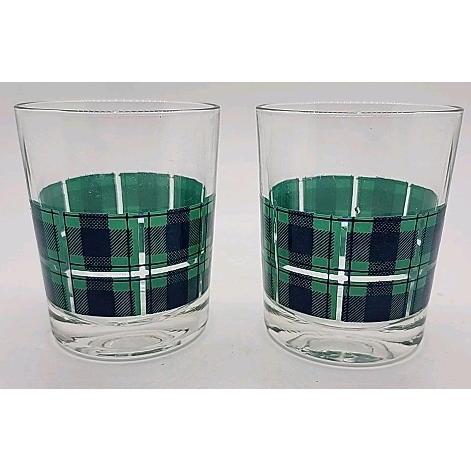 Red, Green, And Yellow Scotch On The Rocks Plaid Old Fashioned/Cocktail Glasses