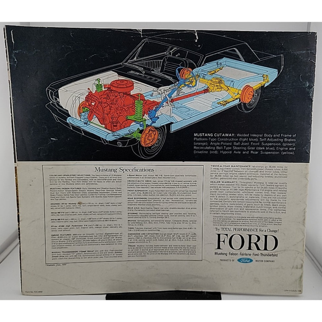 Original 1964 1/2 Ford Mustang Sales Brochure Catalog Hardtop Convertible