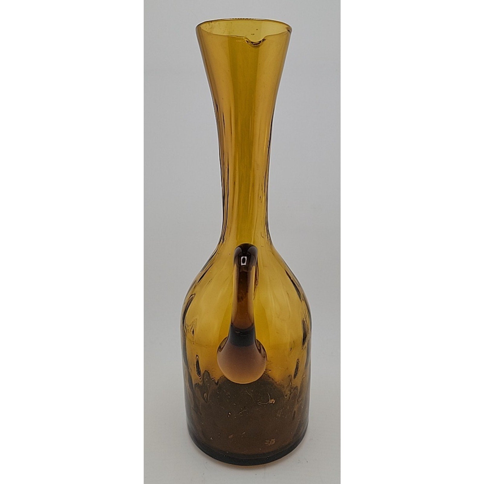Long Neck Loop Handle Amber Flower Vase 11"