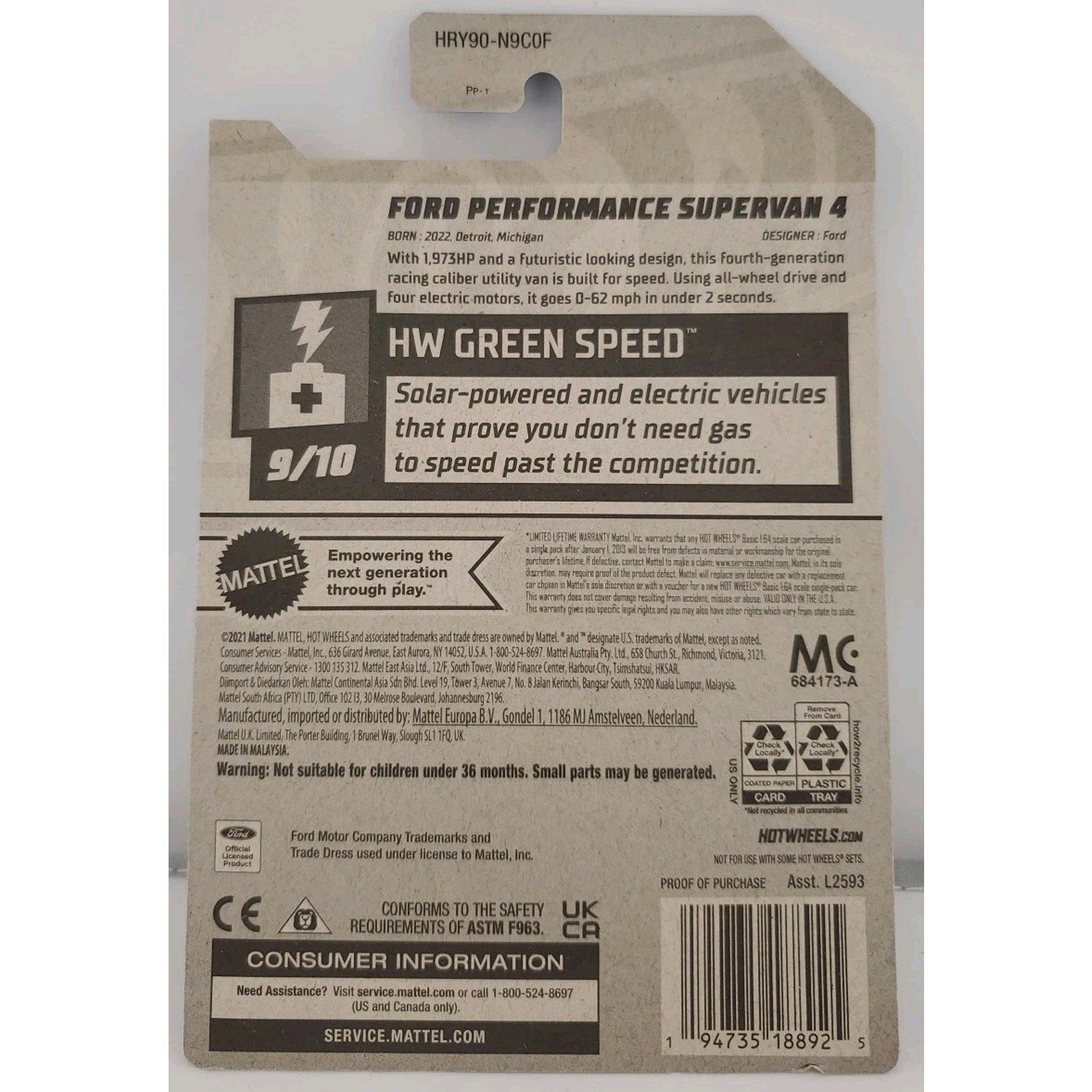 Hot Wheels Ford Performance Supervan 4 2023 HW Green Speed/Malaysia
