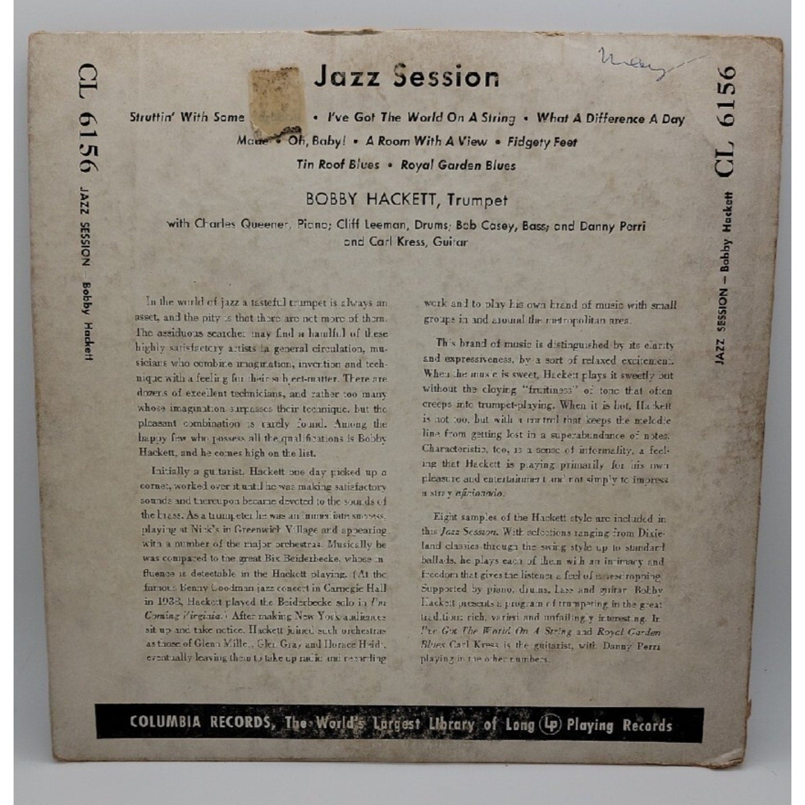 Bobby Hackett Jazz Session Record