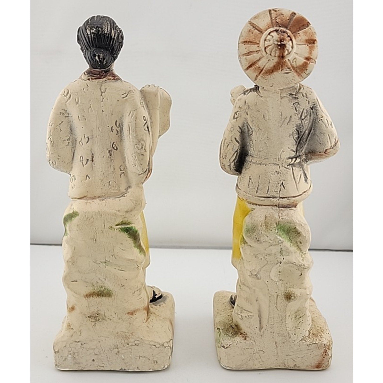 Pair of Vintage Japanese Asian Chalk Ware Chalkware Figures Figurines Musician