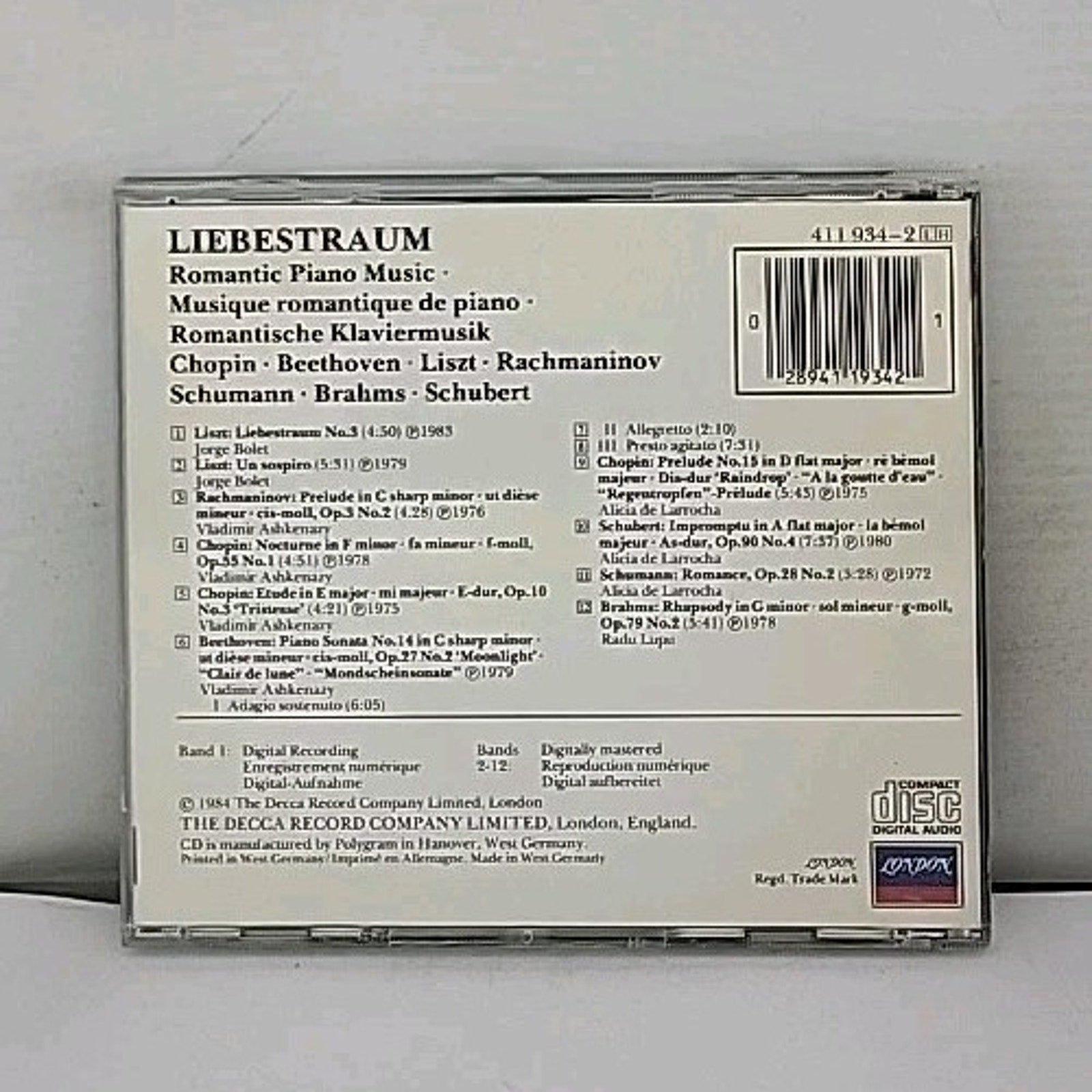 Liebestraum Romantic Piano Music [1984 CD] Chopin Beethoven Liszt