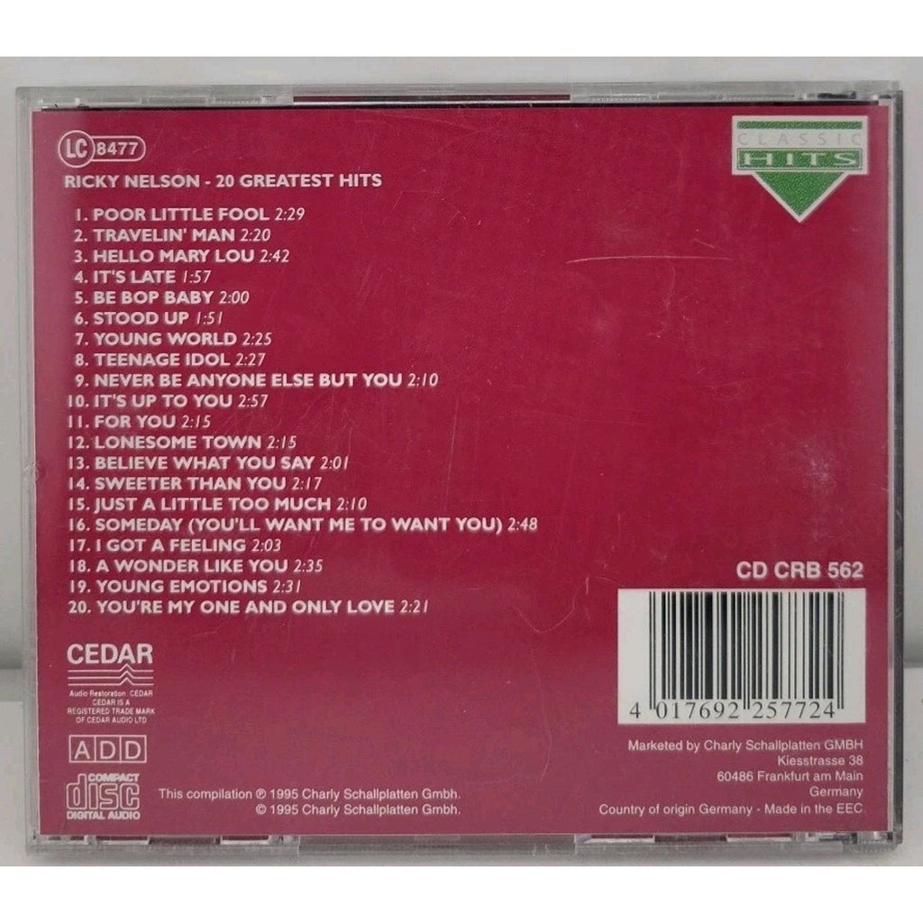 Ricky Nelson 20 Greatest Hits CD Album Classic Hits