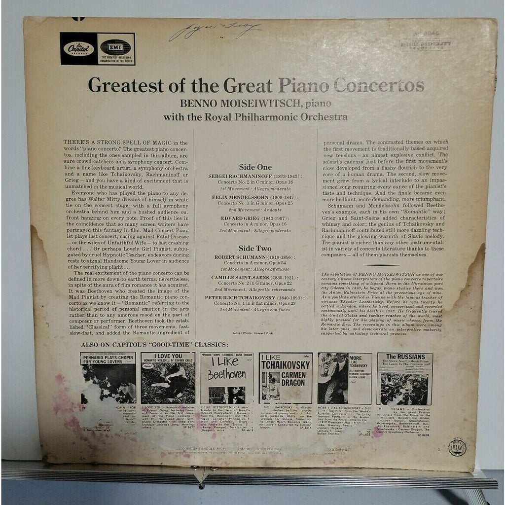 Benno Moiseiwitsch – Greatest Of The Great Piano Concertos (Vinyl)