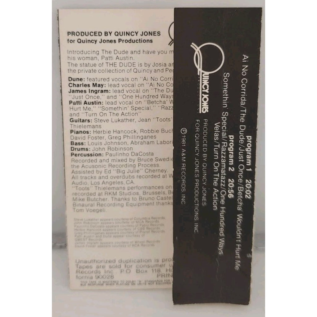 The Dude by Quincy Jones (Cassette, A&M Records)