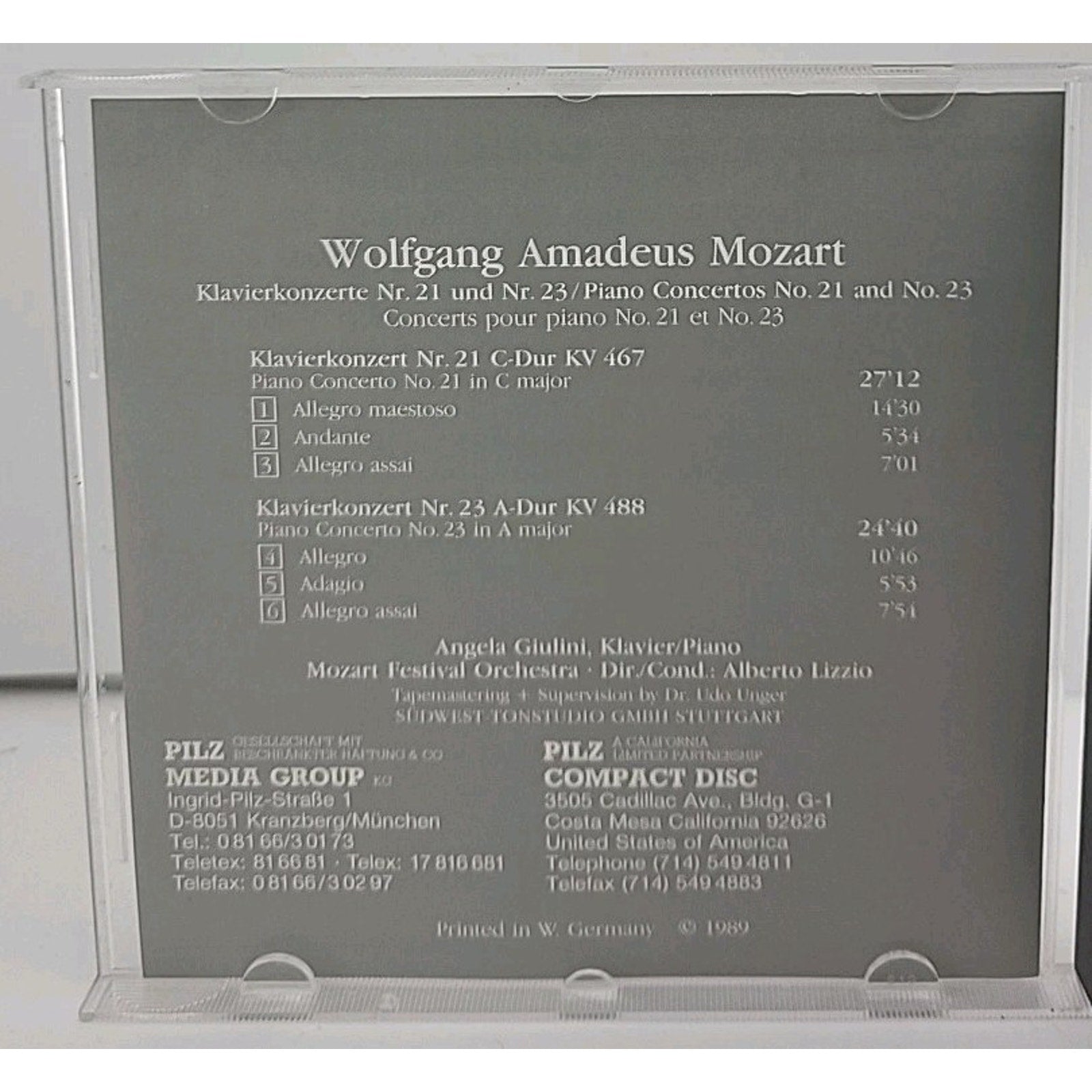 Mozart Klavierkonzerte Nr 21 Und Nr 23 CD Vienna Master Series