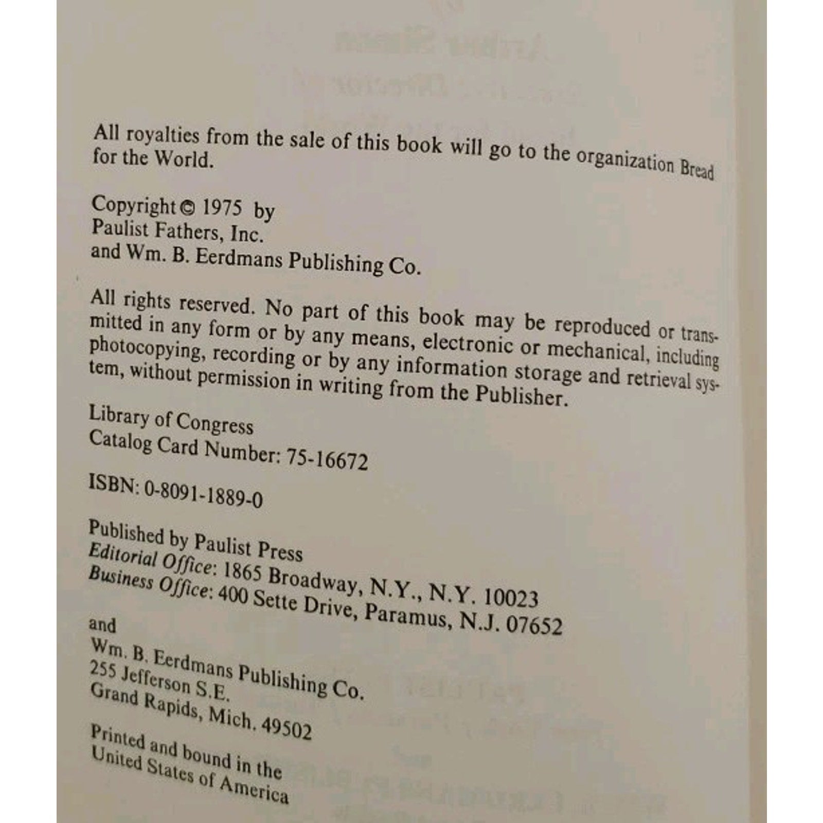Bread for the World by Arthur Simon (1975, Trade Paperback)