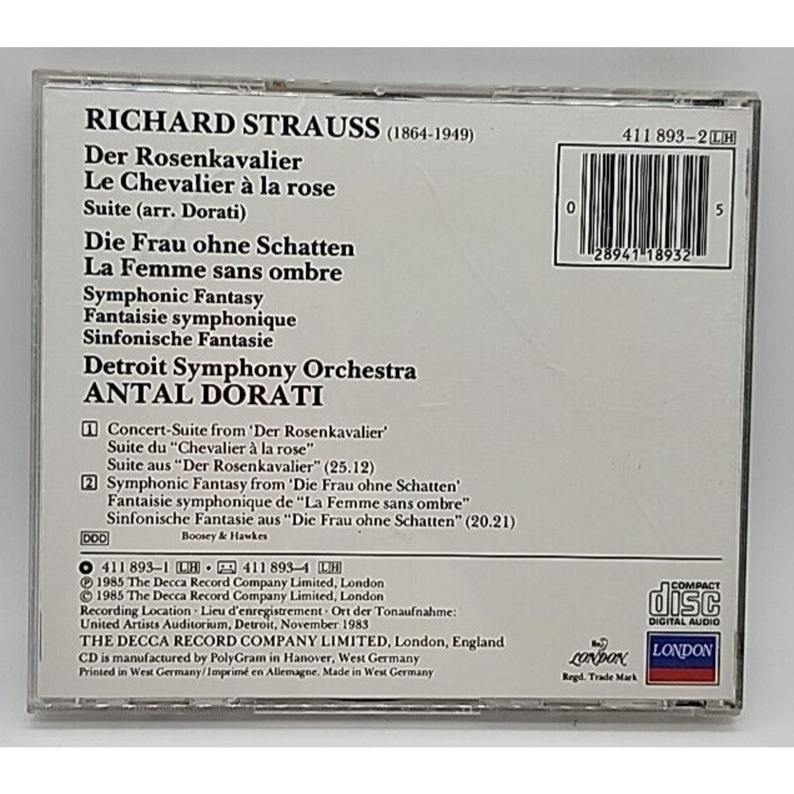 R Strauss: Die Frau Ohne Schat by Dorati, Antal; Detroit Symphony Orchestra (CD,
