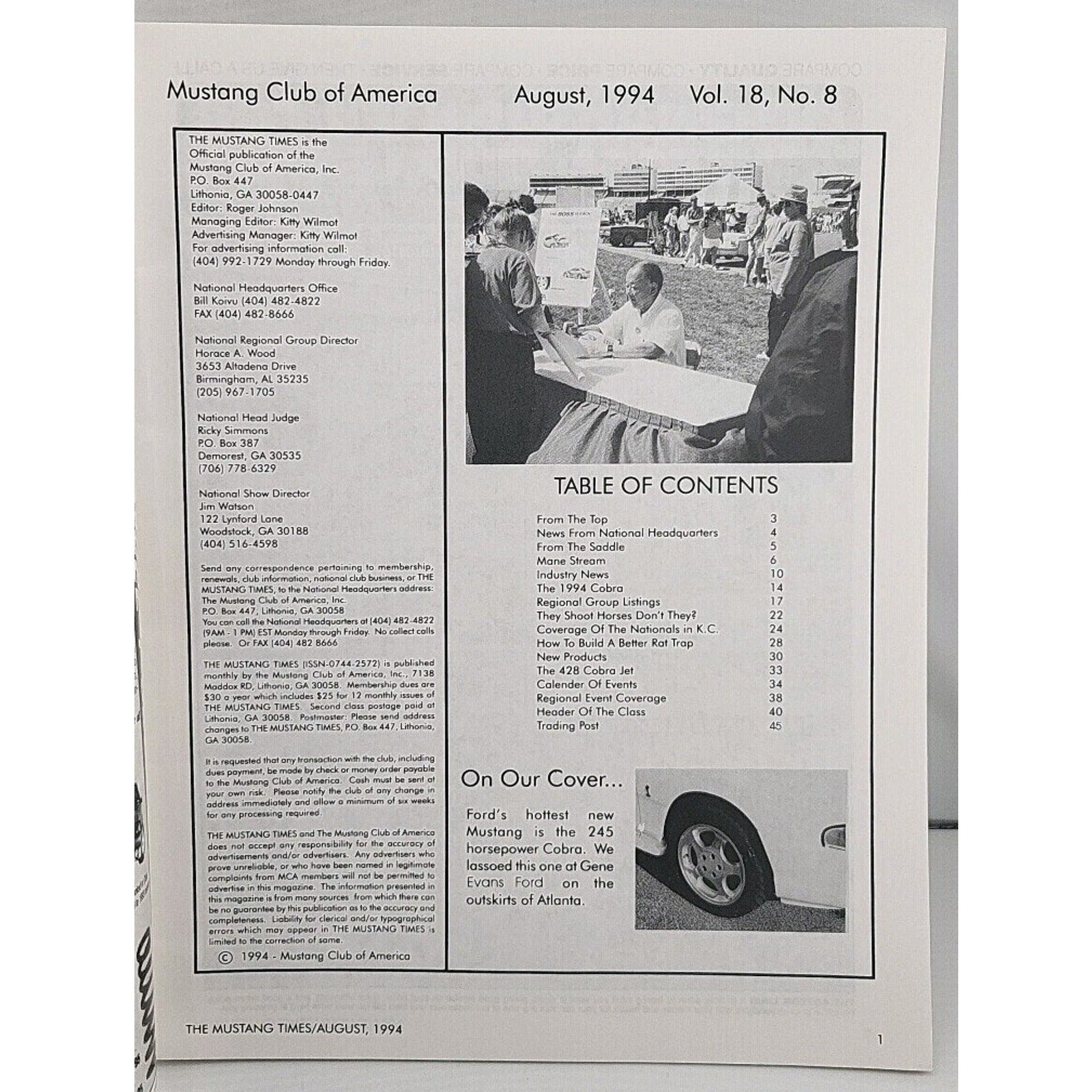Mustang Times Volume 18 No 8 August 1994
