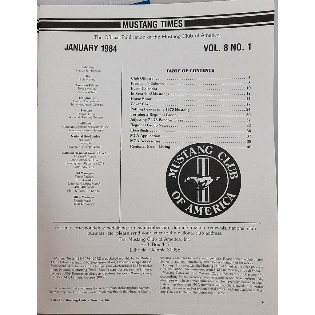 Mustang Times 1984 January Magazine
