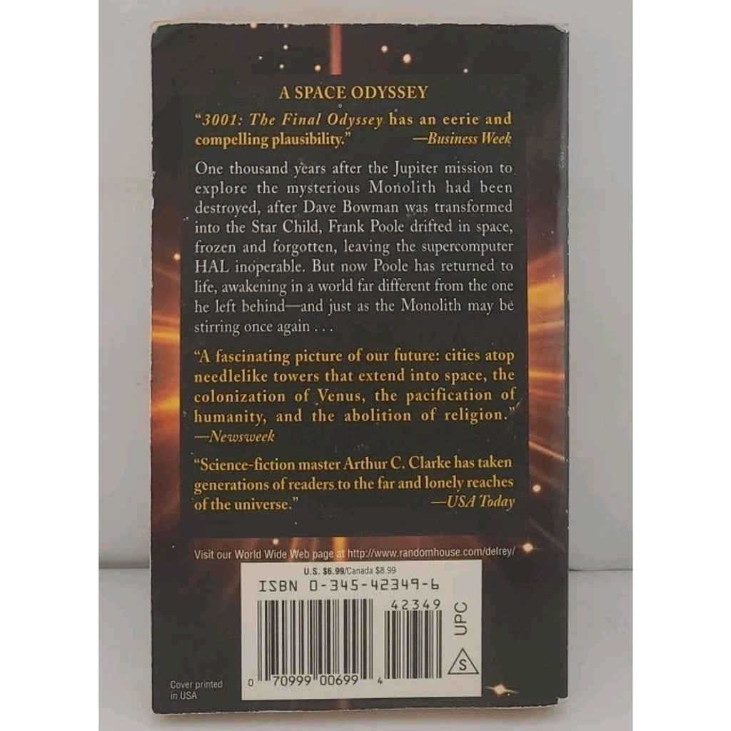 3001 the Final Odyssey : A Novel by Arthur C. Clarke (1998, Mass Market)