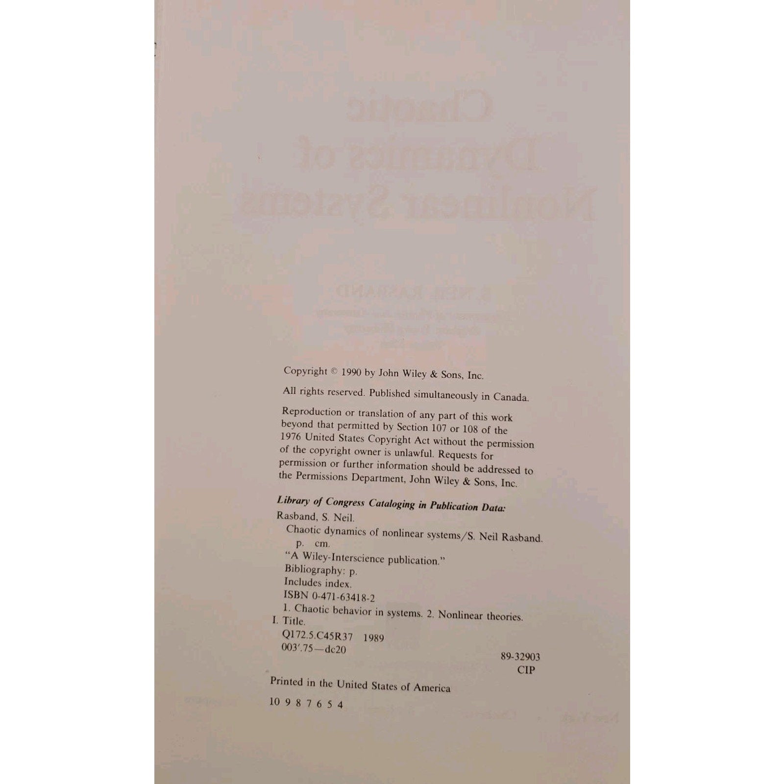 Chaotic Dynamics of Nonlinear Systems by S. Neil Rasband (1990, Hardcover)