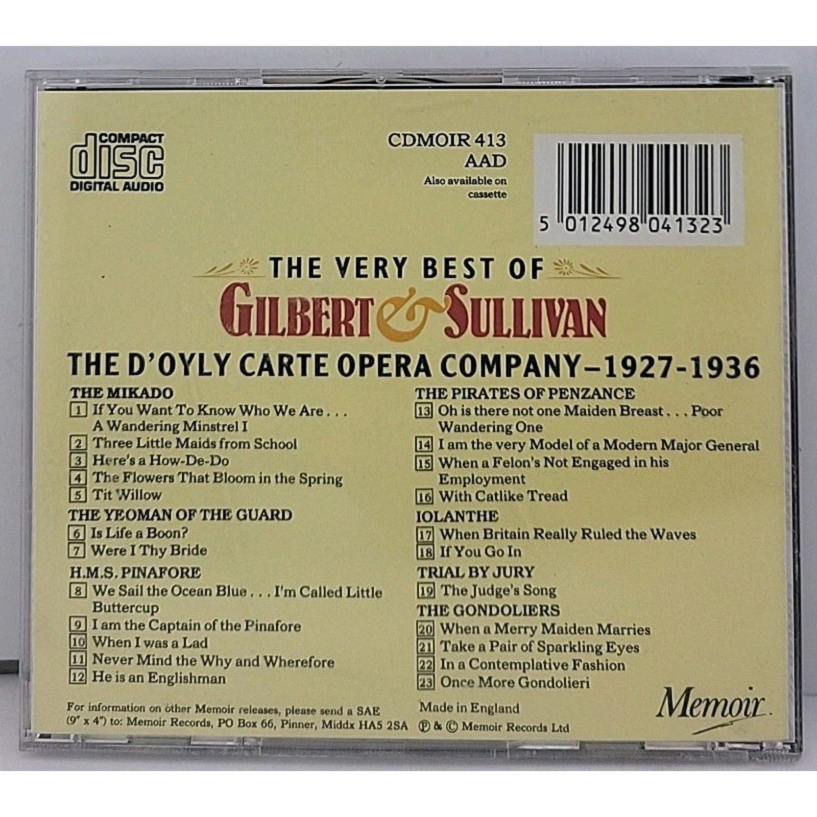 The Very Best of Gilbert & Sullivan - 1992 Memoir CD