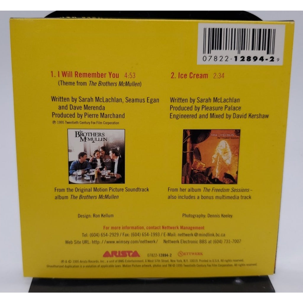 I Will Remember You [Single] by Sarah McLachlan (CD, Sep-1995, Arista)