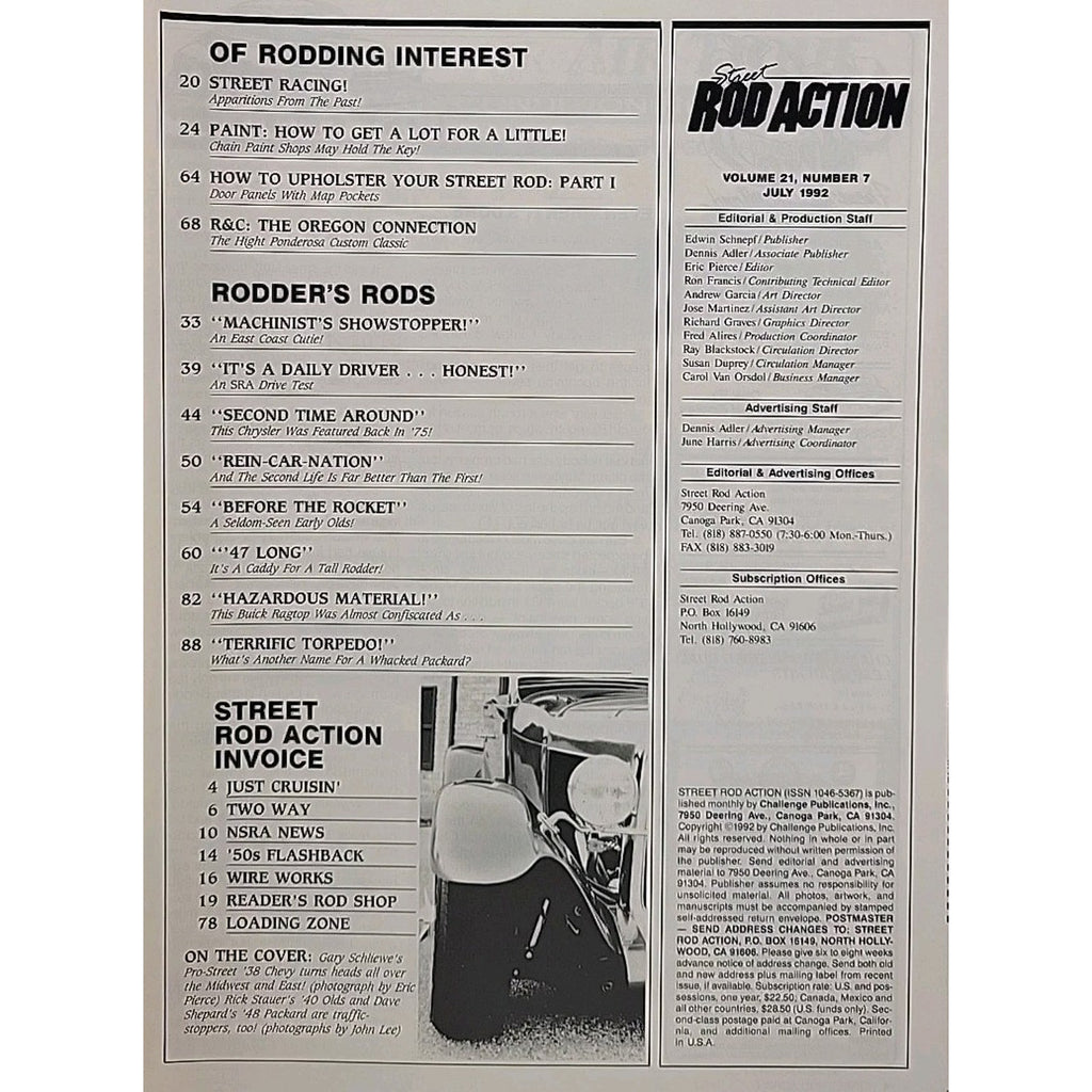 Street Rod Action Magazine July 1992 Volume 21 Number 7
