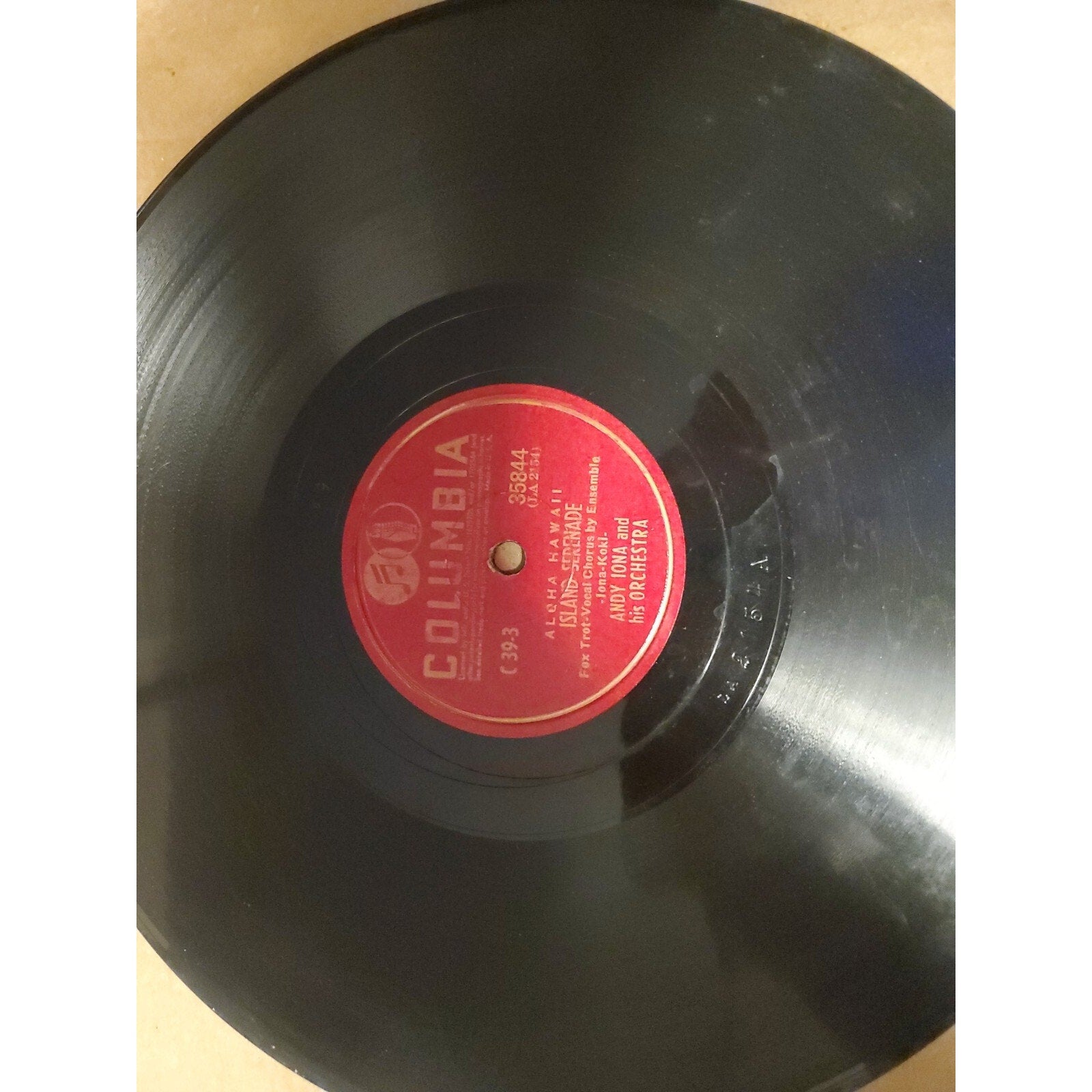 Andy Iona and His Orchestra 78 rpm Record Aloha Hawaii Island Serenade Columbia
