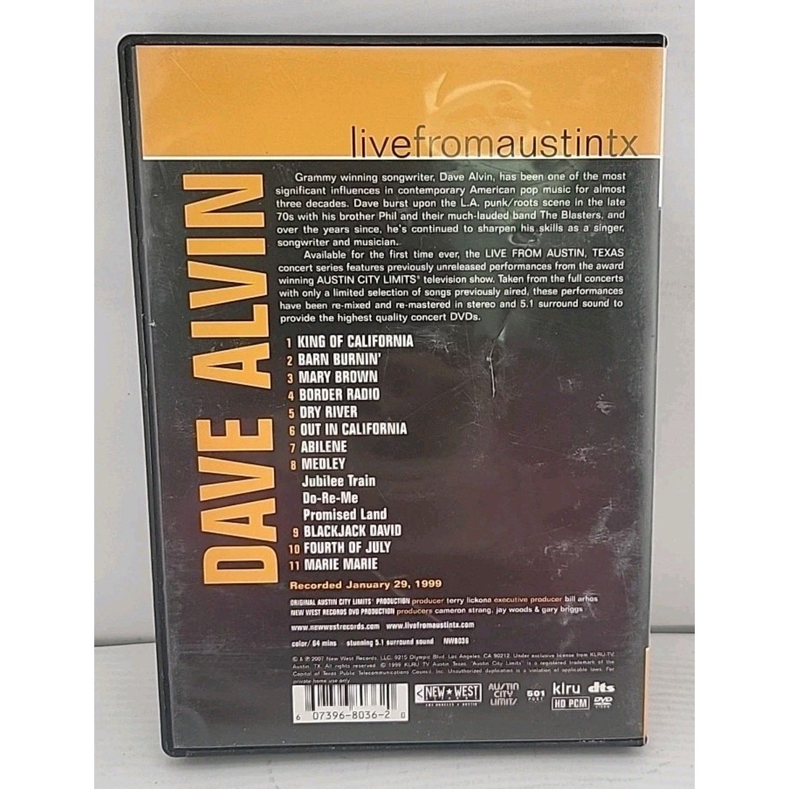 Dave Alvin: Live from Austin, Tx: Austin City Limits (DVD, 1999)