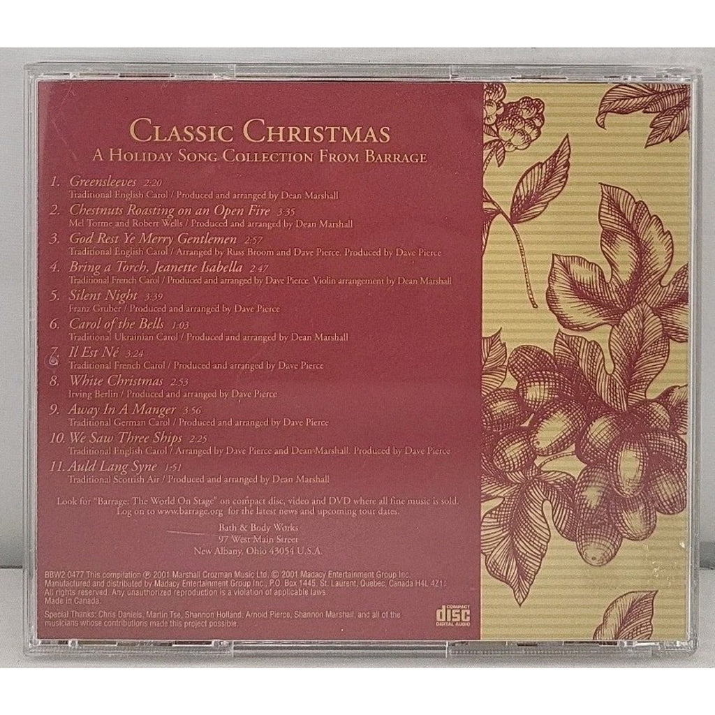 Classic Christmas A Holiday Song Collection From Barrage Bath & Body Works CD