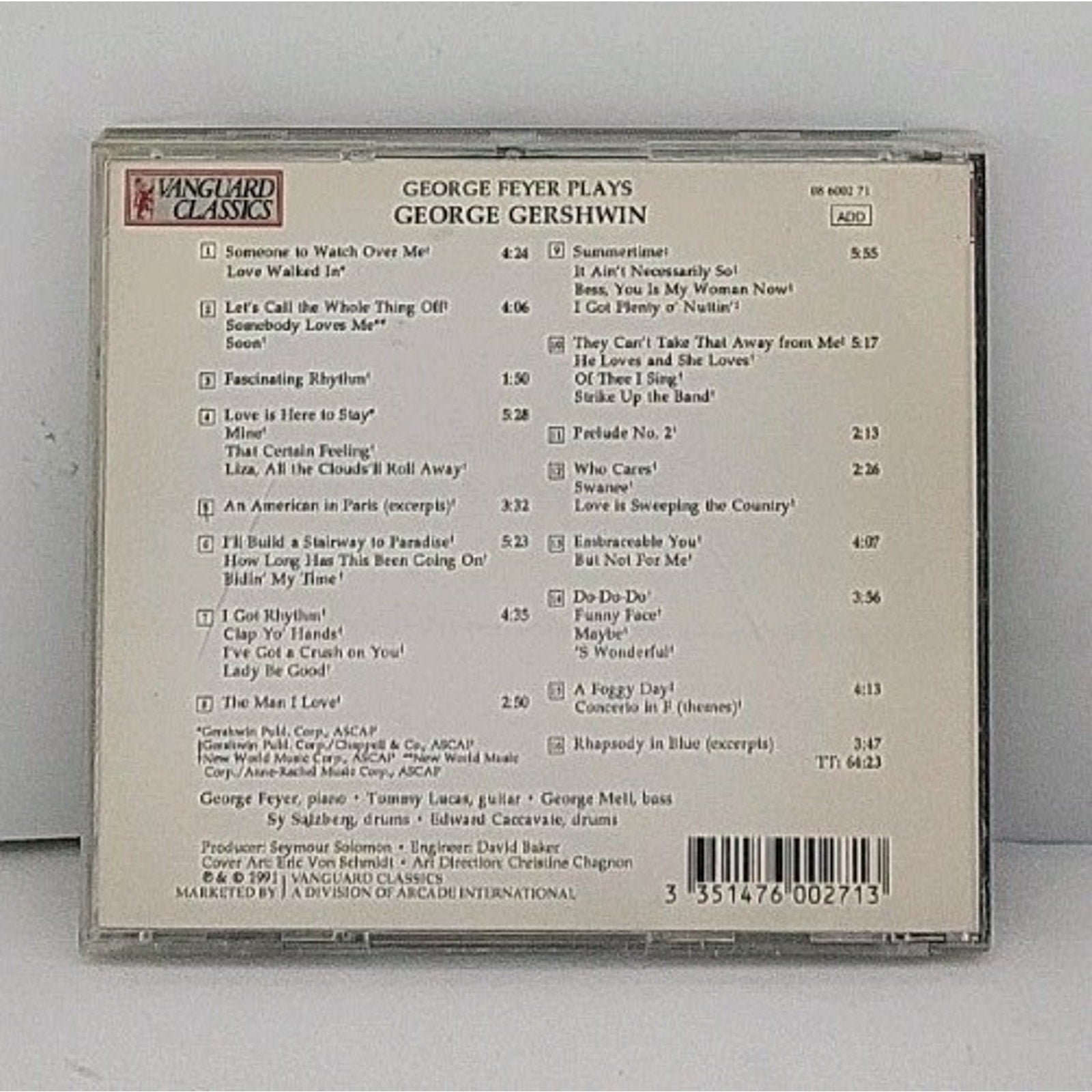 George Feyer Plays George Gershwin by George Feyer (CD, 1991, Vanguard)