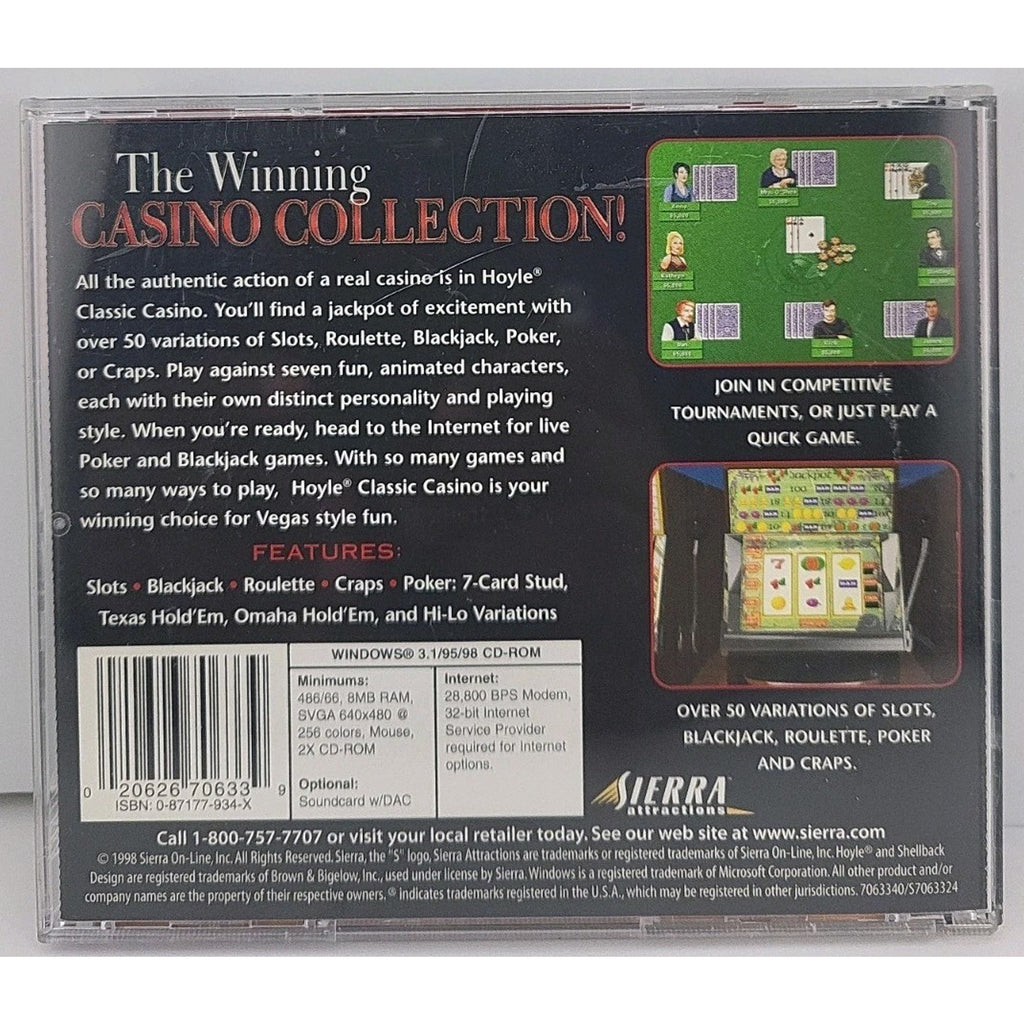 Hoyle Classic Casino PC CD-Rom 1998 Windows Blackjack, Roulette, Craps, Slots