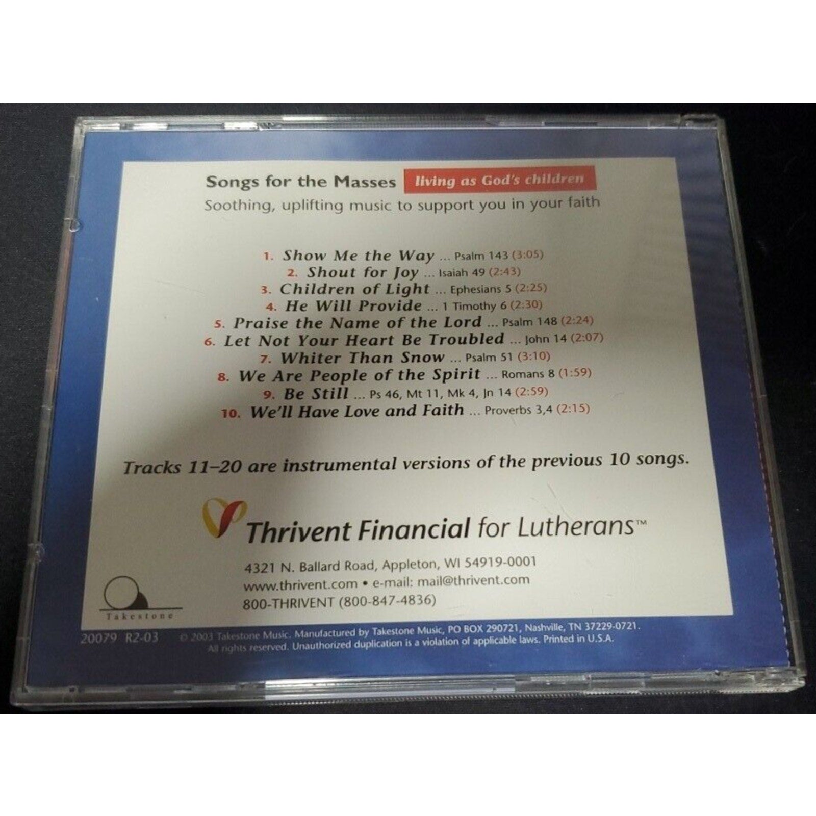Songs for the Masses, Living as God's Children Volume 1 - Music CD